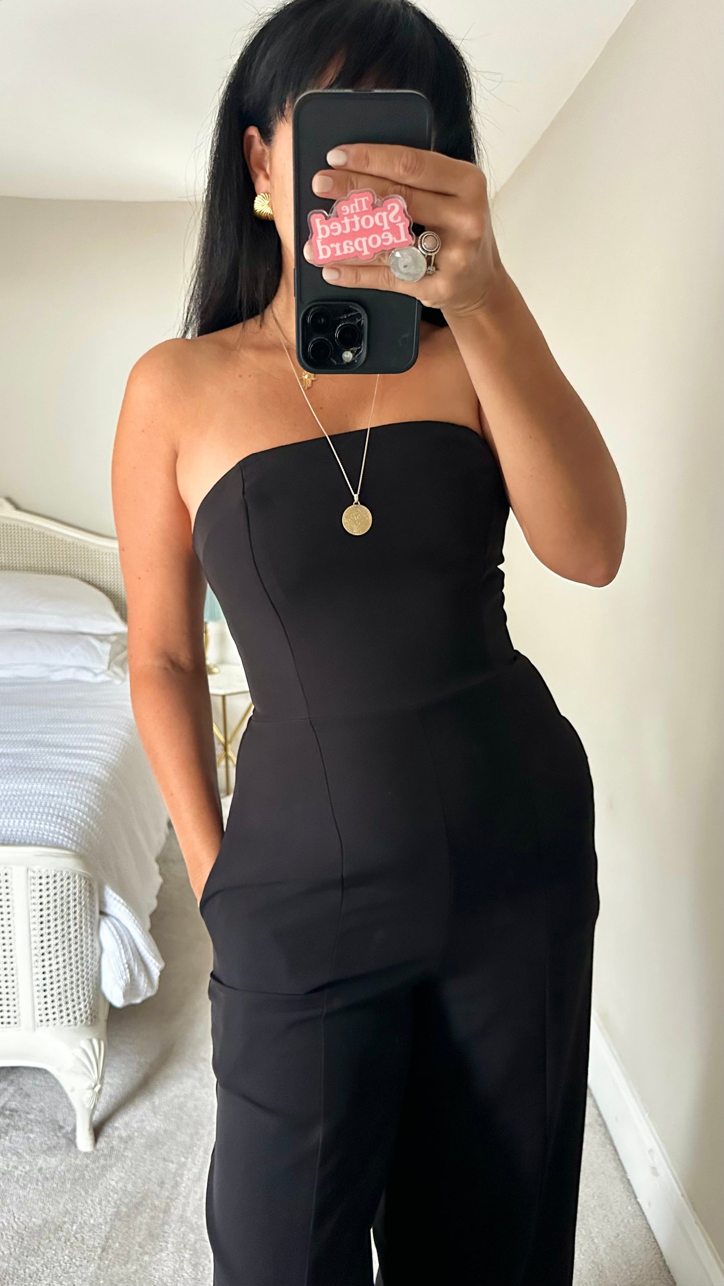 Anthropologie black strapless evening event jumpsuit playsuit medium UK 10 event w25