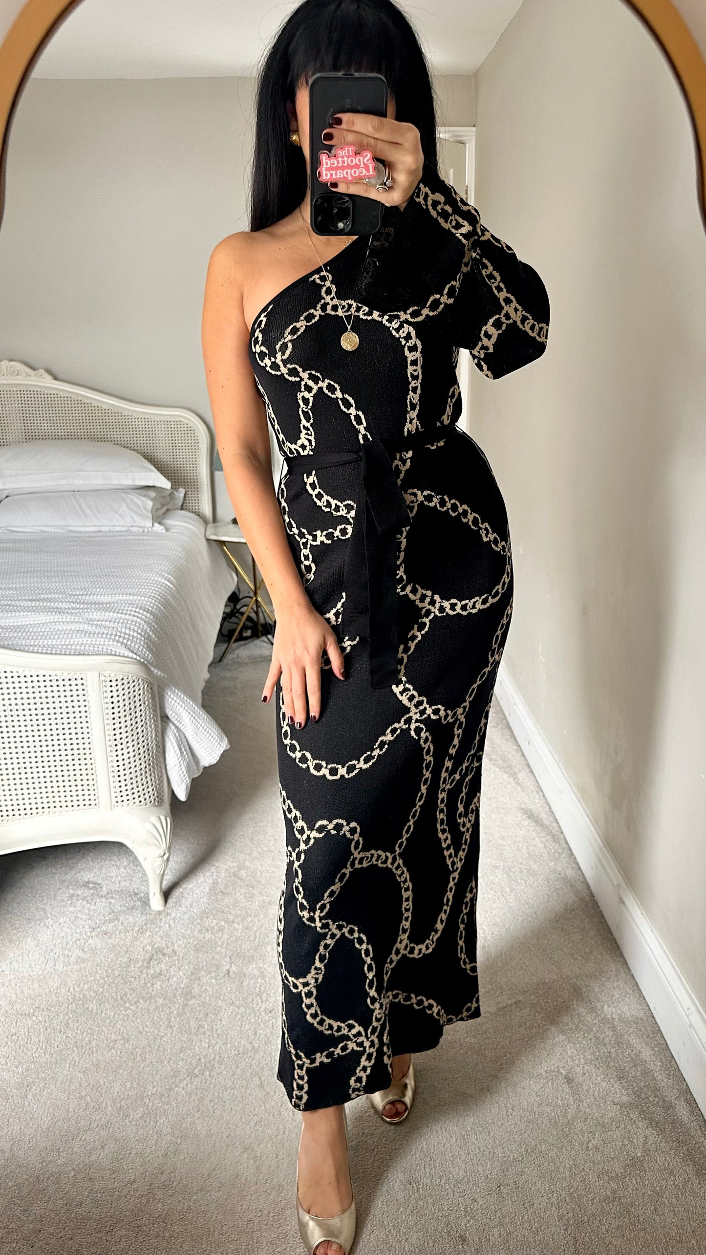 KITRI black gold chain knitted one shoulder gala party dress long small medium UK 10-12 new bnwt