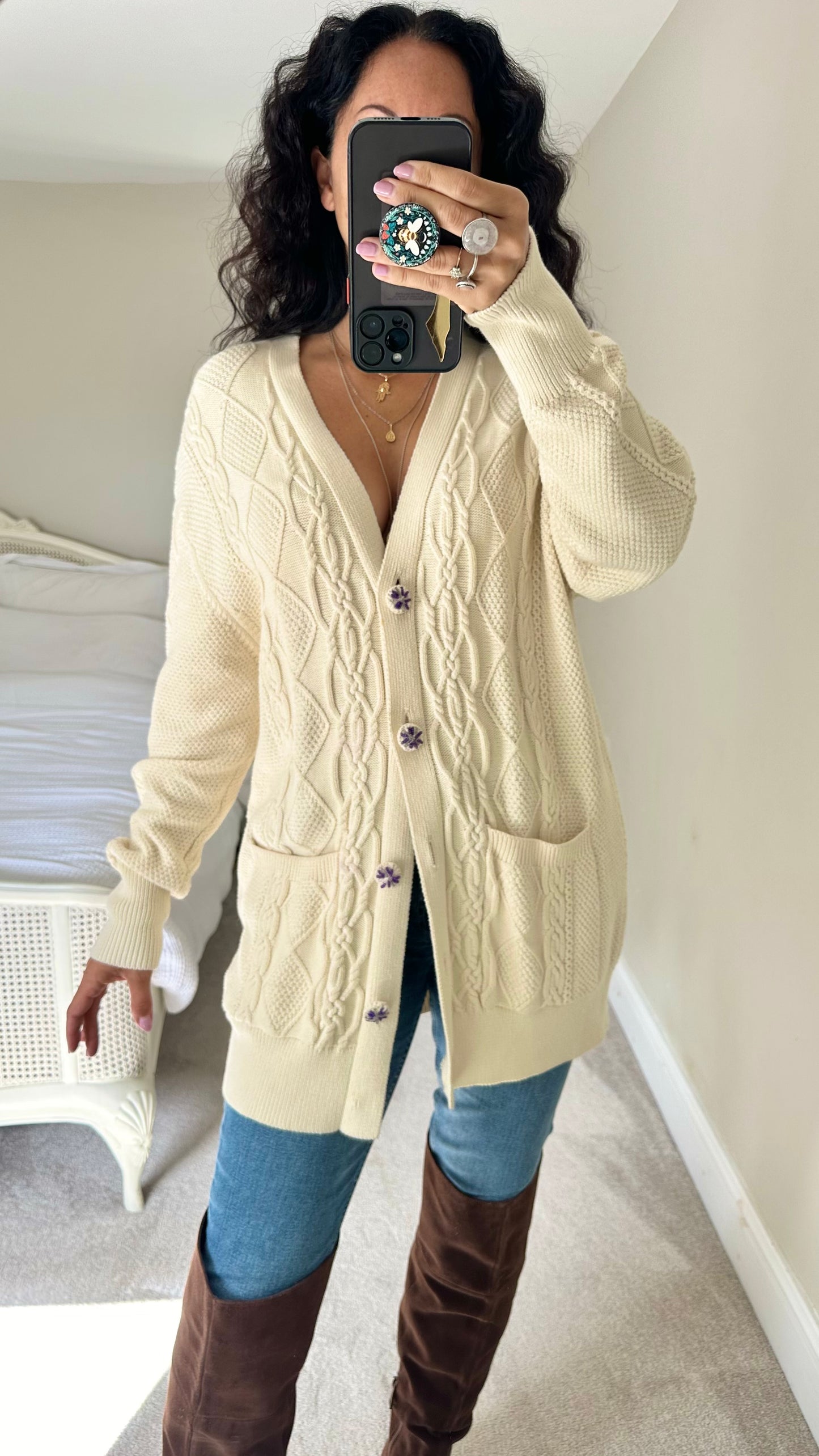 Zara cream cable knit longline cardigan medium UK 10-12 vgc