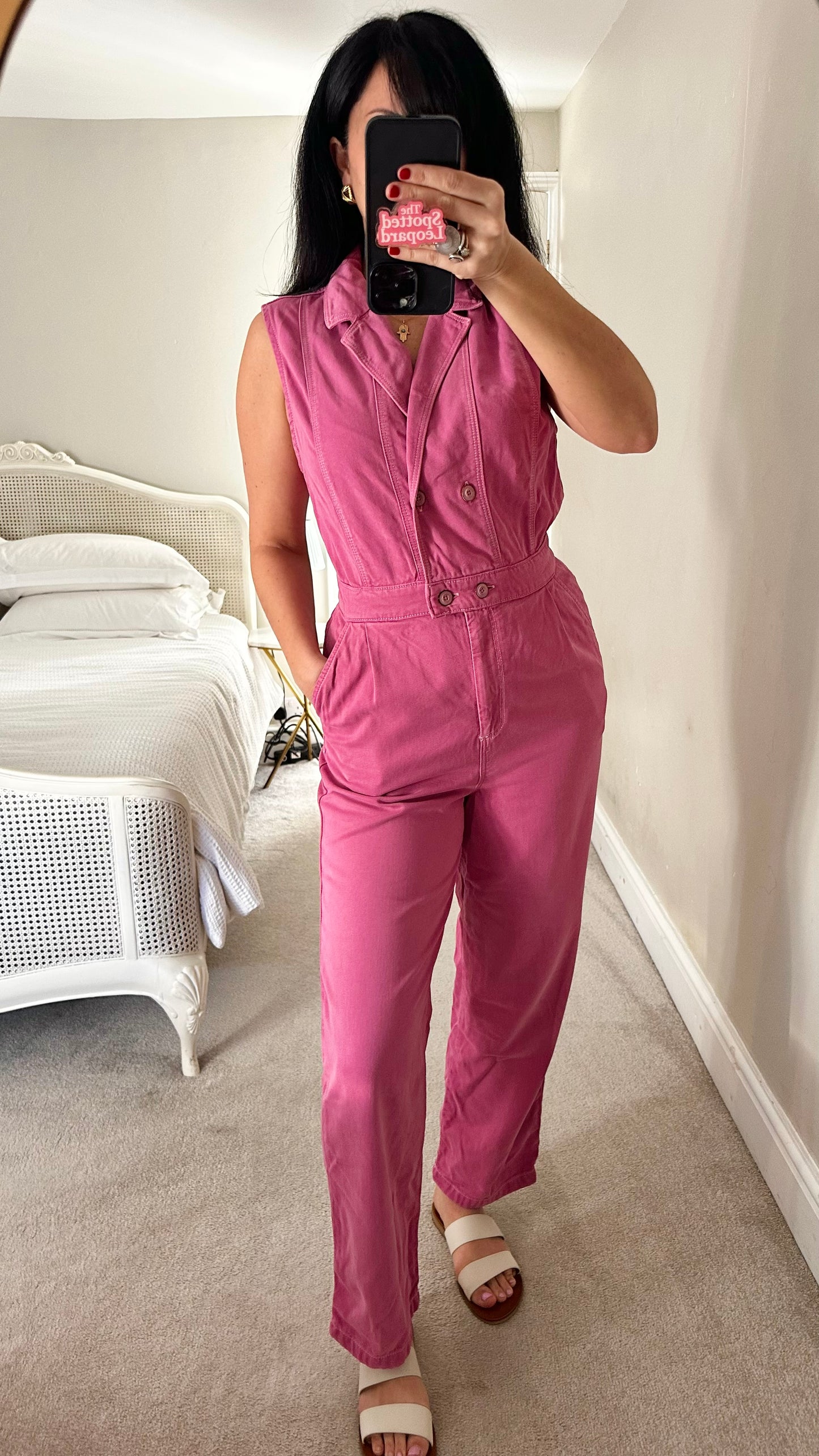 Oliver Bonas pink purple button up jumpsuit playsuit trousersuit small medium UK 10 12 14 vgc
