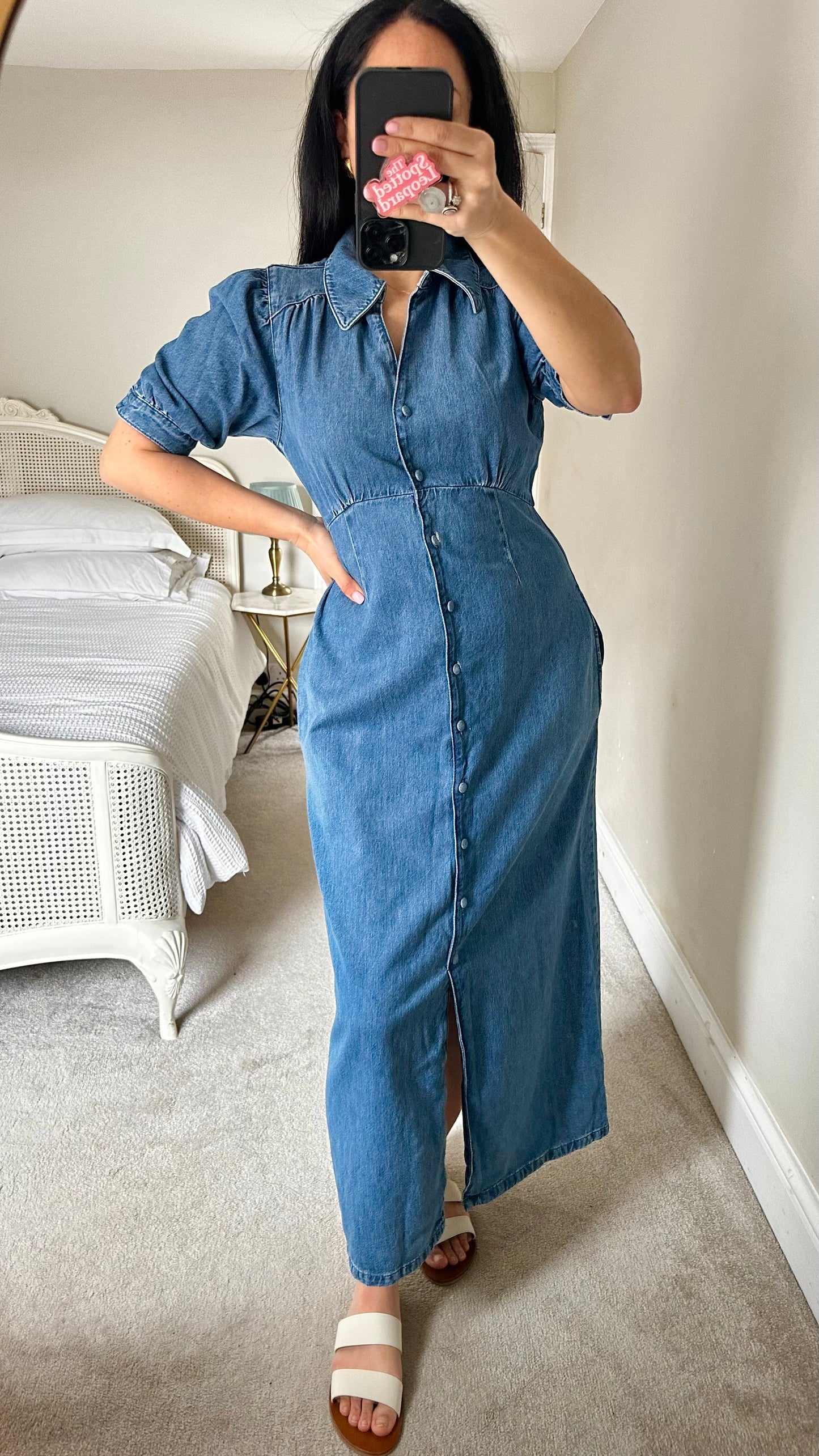 Phase Eight denim jeans blue button up casual midi dress small UK 10 vgc