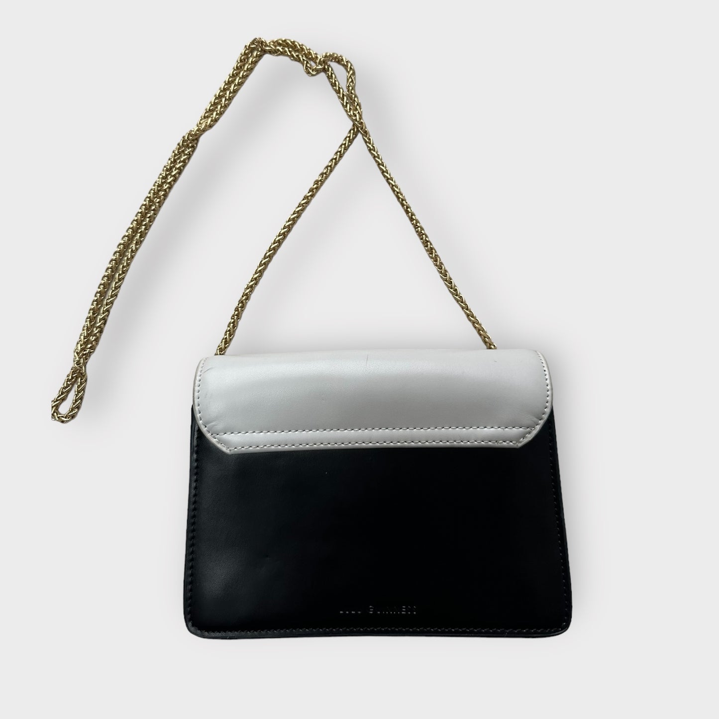 LULU Guinness black white leather gold chain small handbag vgc