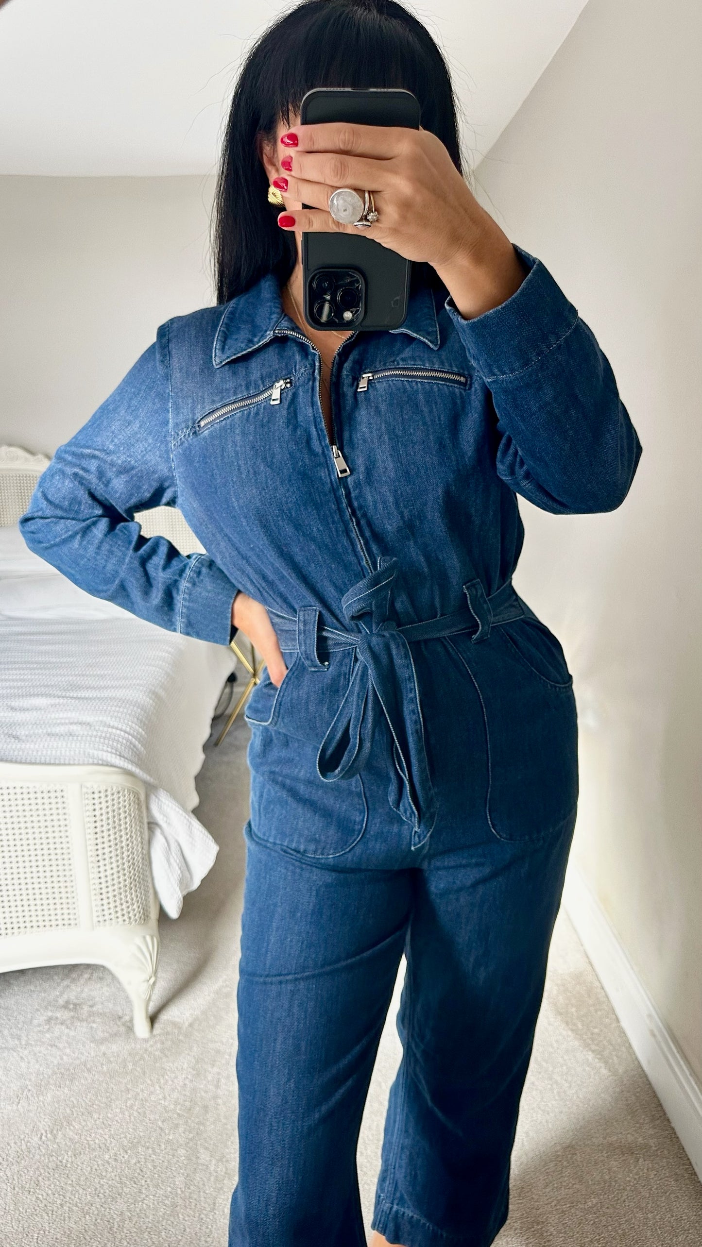 & other stories navy blue denim jumpsuit large UK 12 vgc