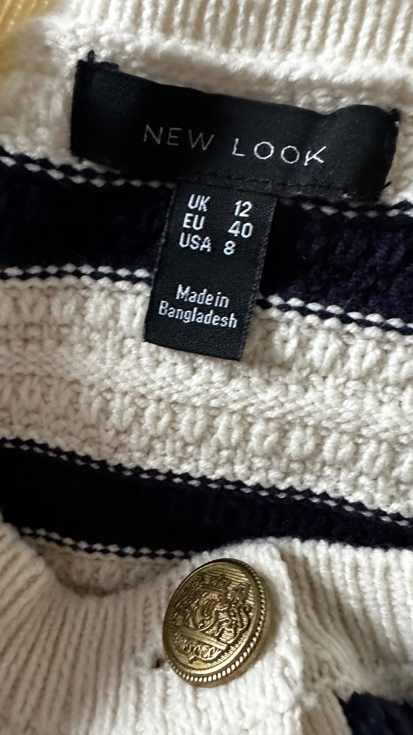 New Look black cream stripe knitted vest waistcoat medium UK 12 vgc
