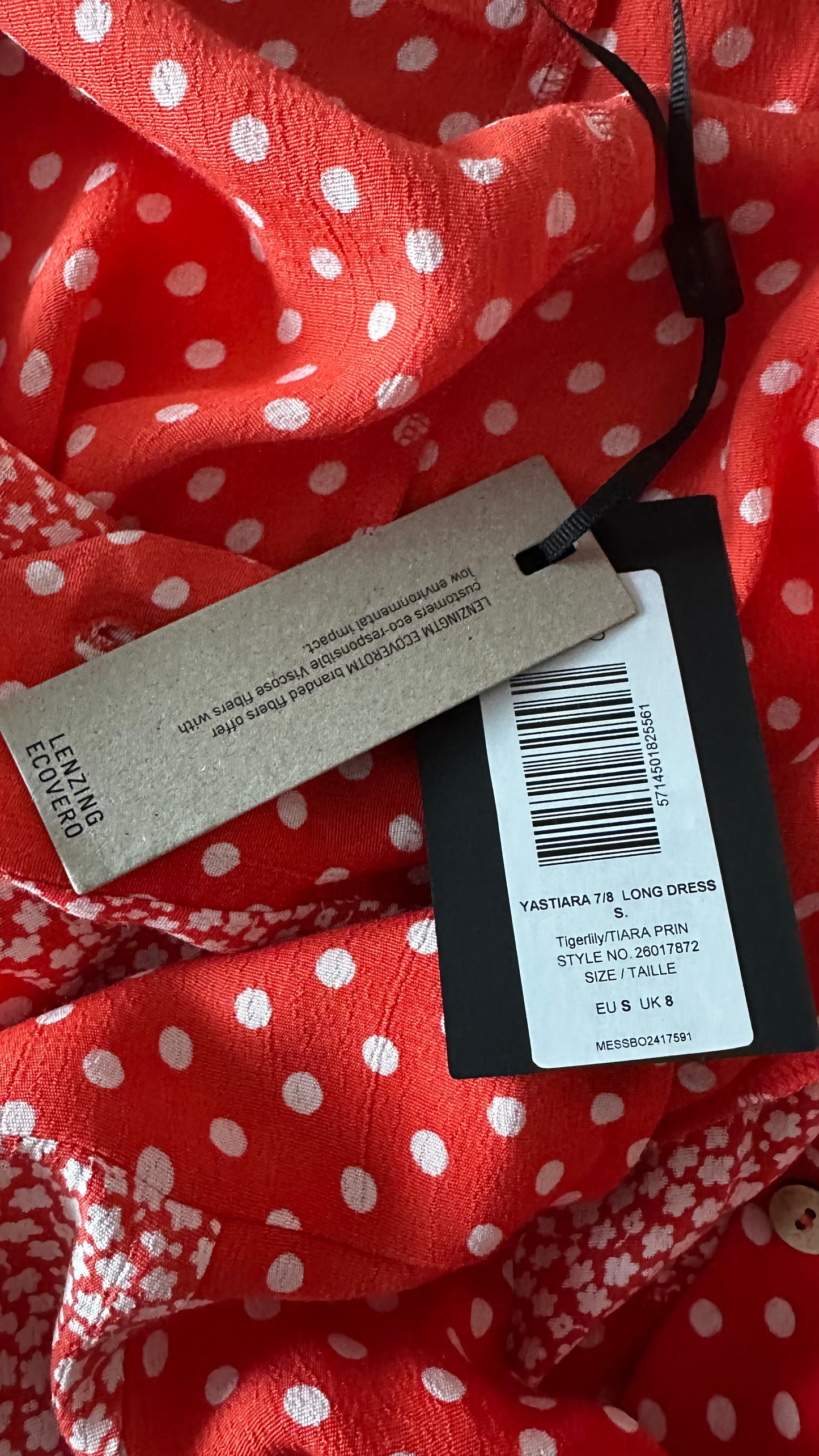 YAS Coral Orange Red cream daisy midi long dress small UK 8-10 new bnwt