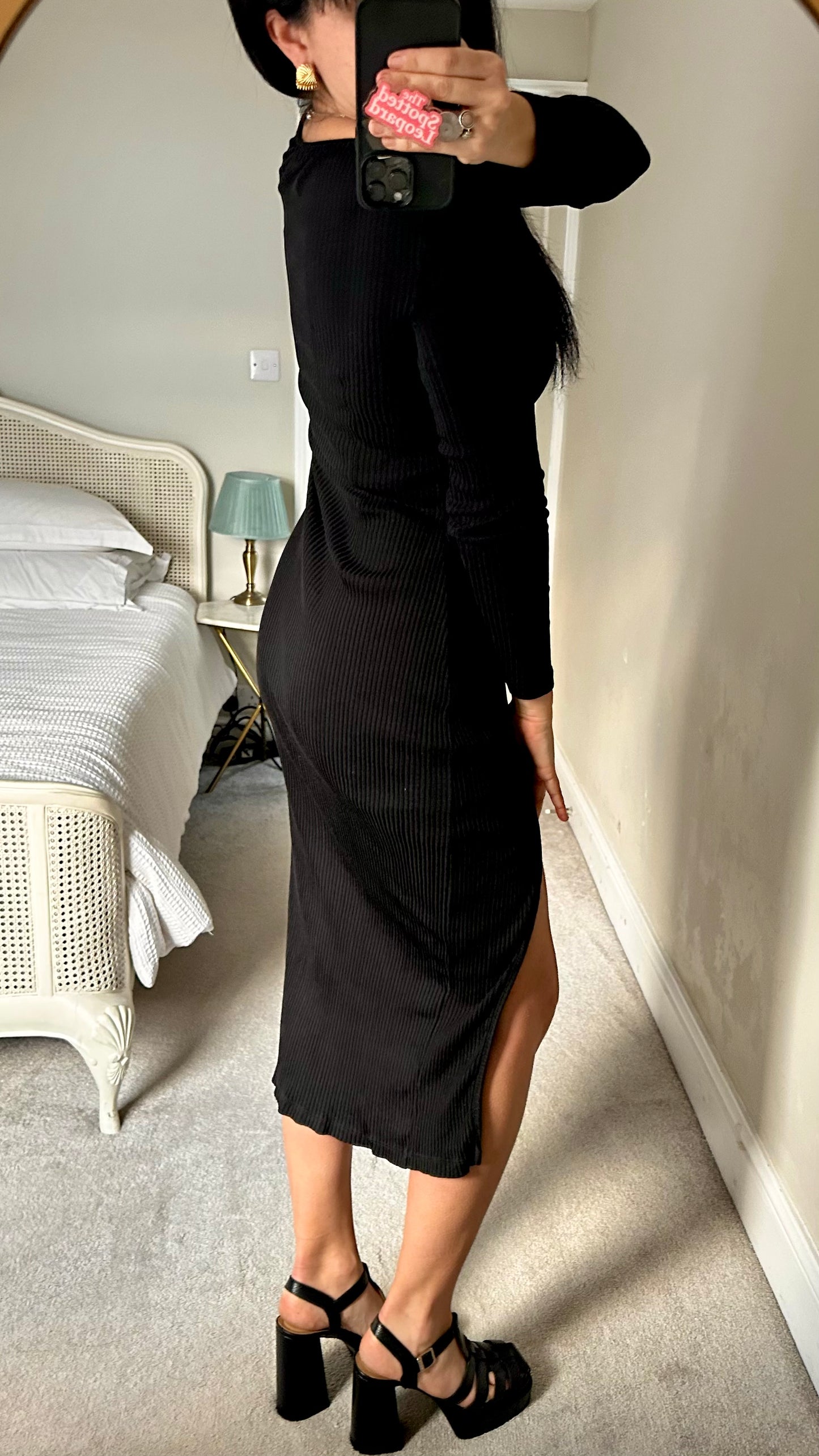 & other stories black ribbed side split midi dress small UK 8-10 vgc