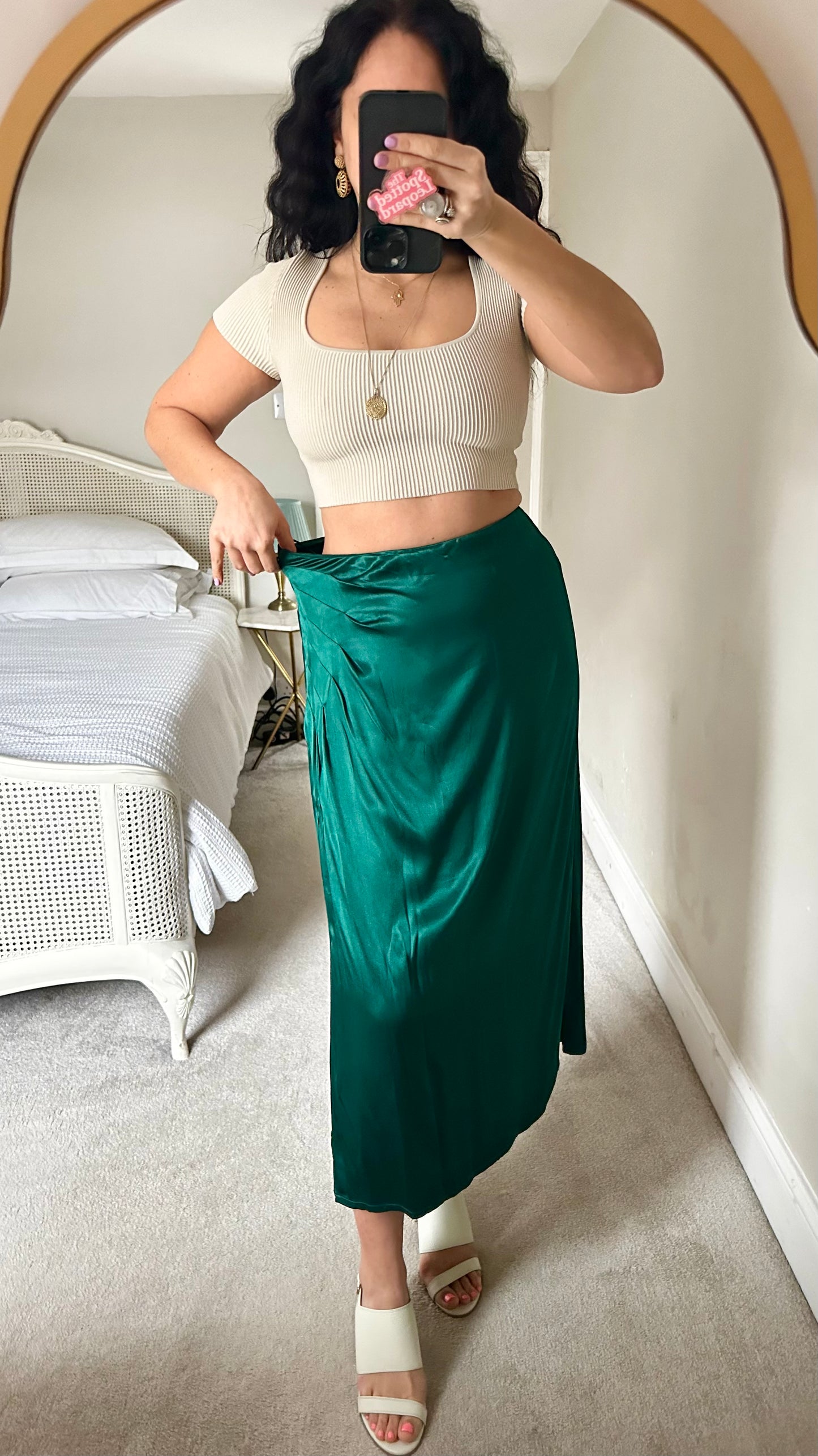 Oliver Bonas emerald green satin feel midi long skirt small UK 10 new bnwt event