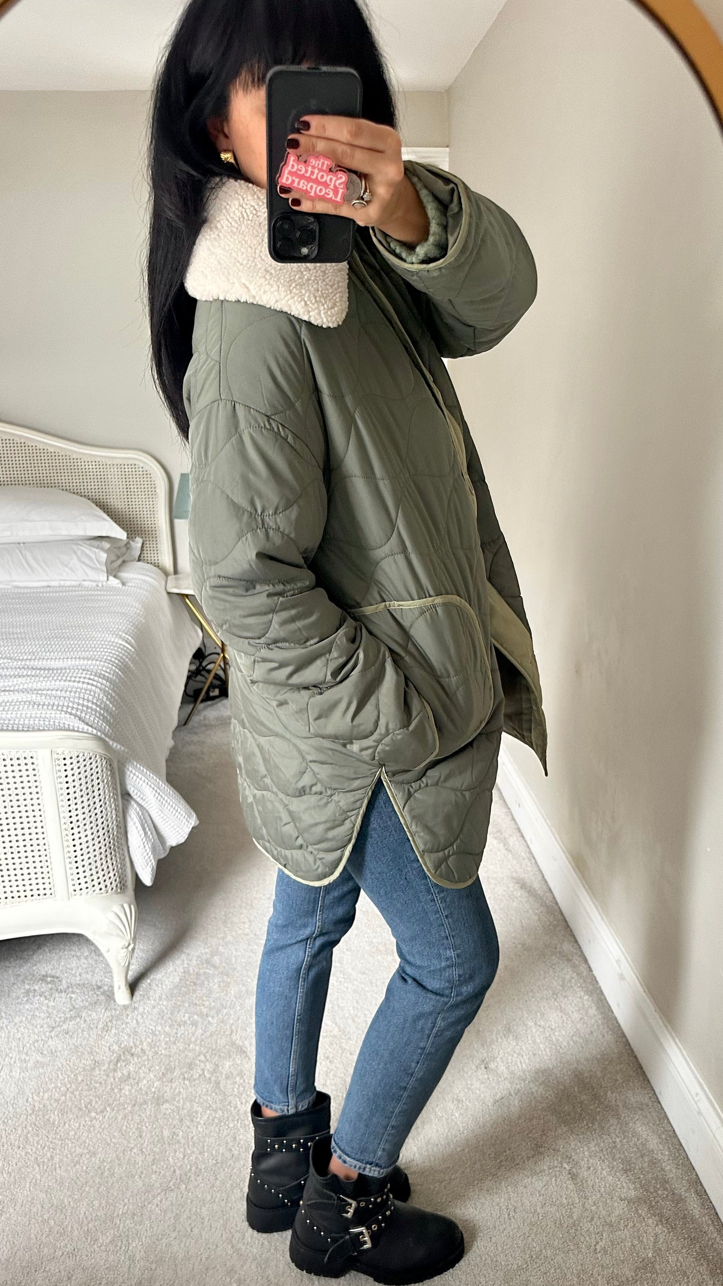 Albaray khaki green quilted puffa coat medium large UK 12-14 vgc