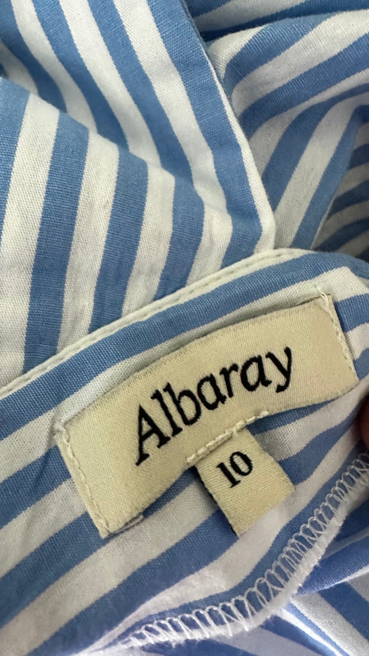 Albaray light blue white stripe midi cotton sundress holiday small UK 8 vgc