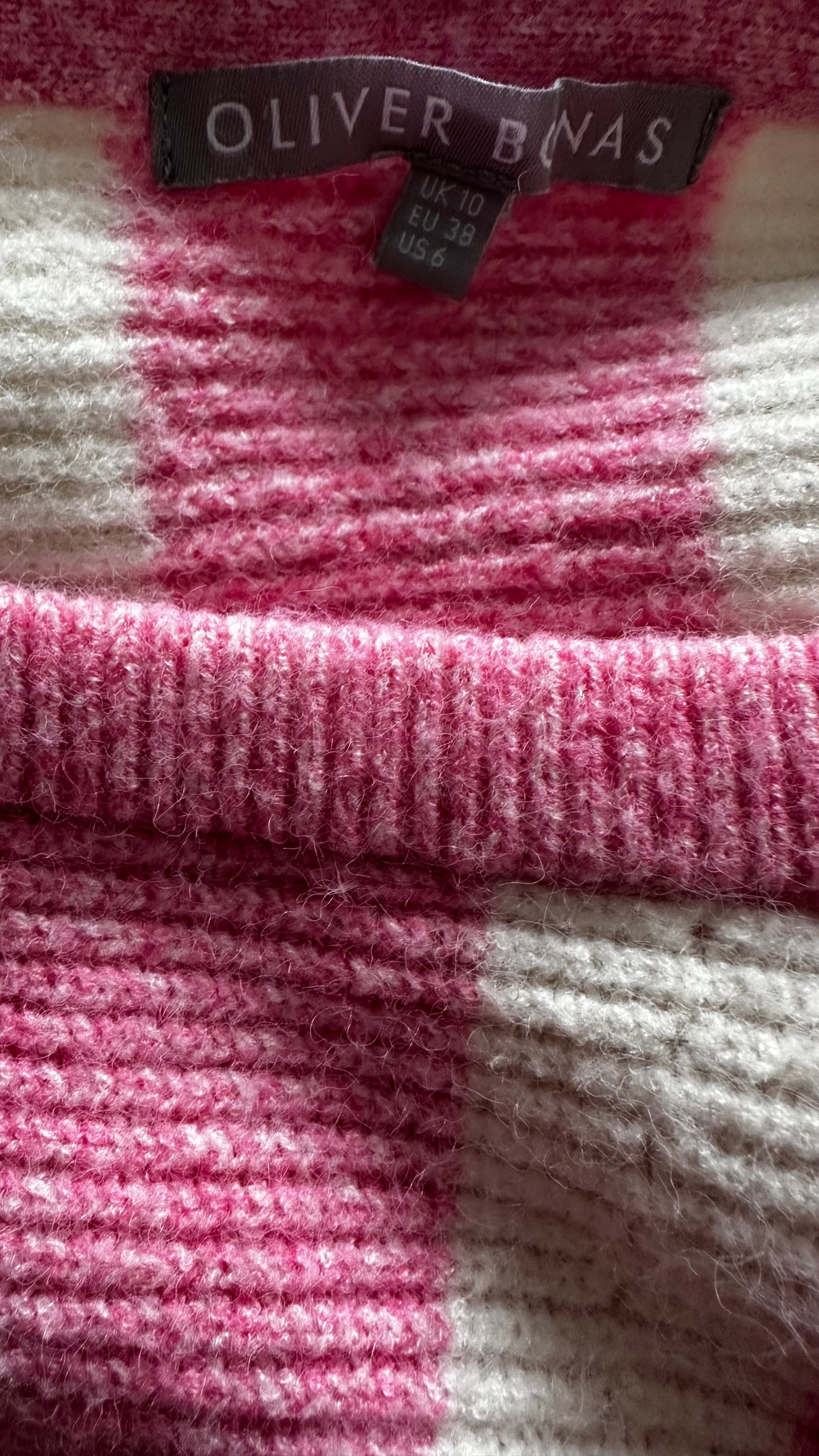 Oliver Bonas pink cream white stripe ice cream jumper small medium UK 10 vgc
