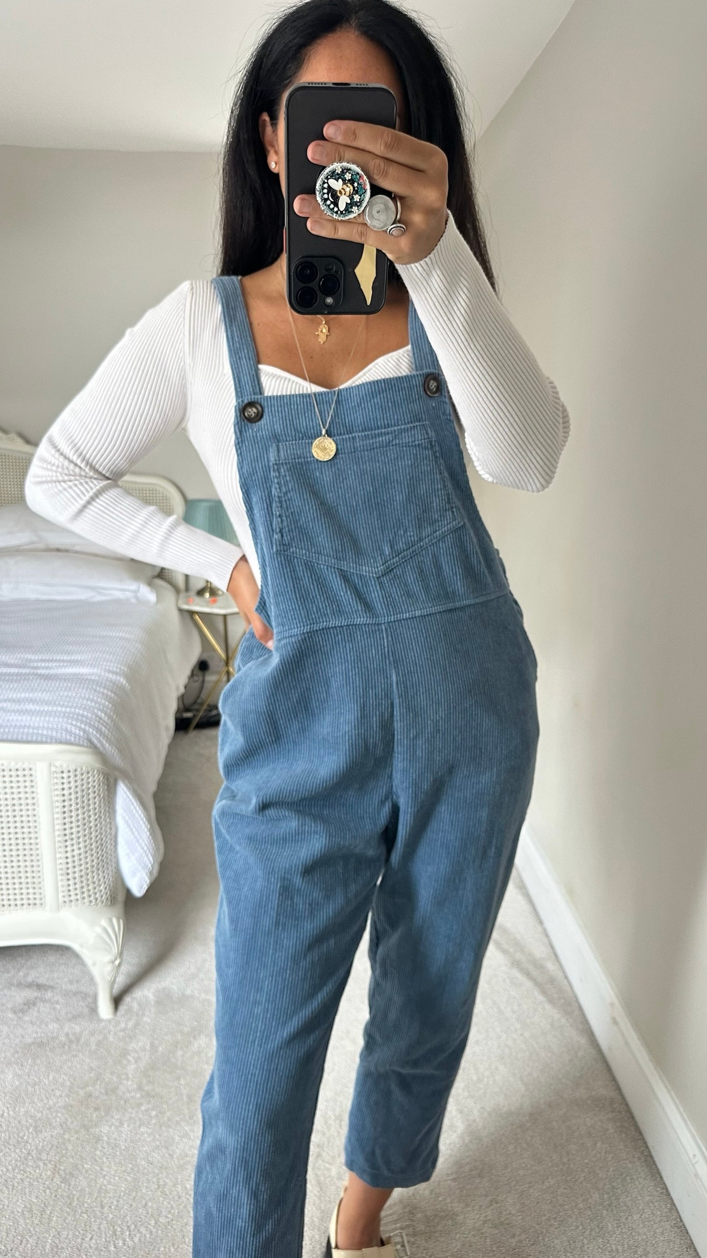 FRNCH soft light blue corduroy jumpsuit dungarees M medium UK 10-12 petite vgc W25