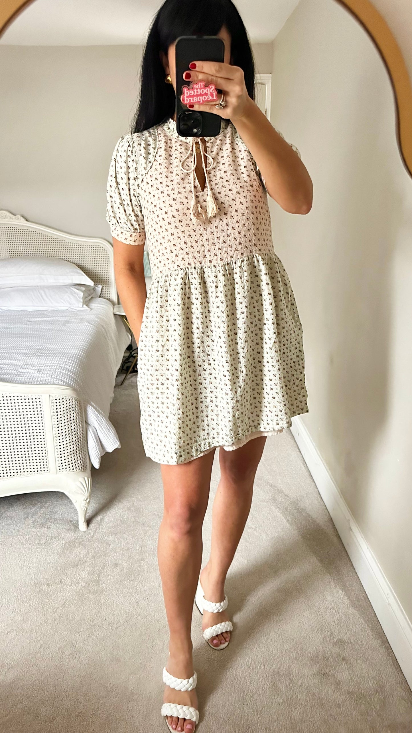 Louche light green pink mini cotton dress small UK 10 holiday vgc