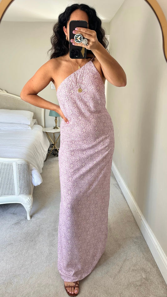 Mango one-shoulder lilac and cream holiday dress extra large UK 12-14 vgc
