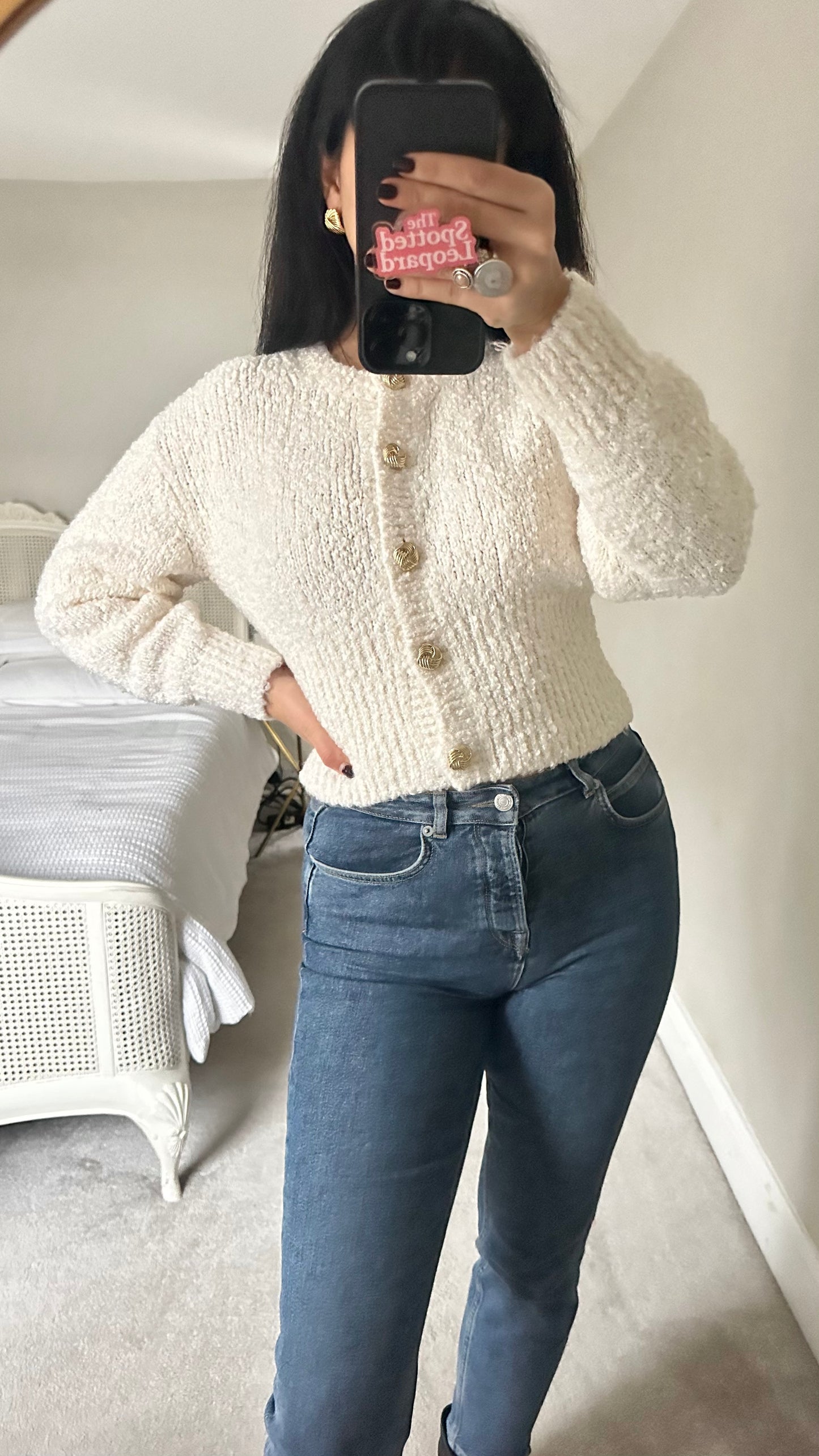 & other stories cream white wool blend knitted cardigan jumper small UK 8 vgc