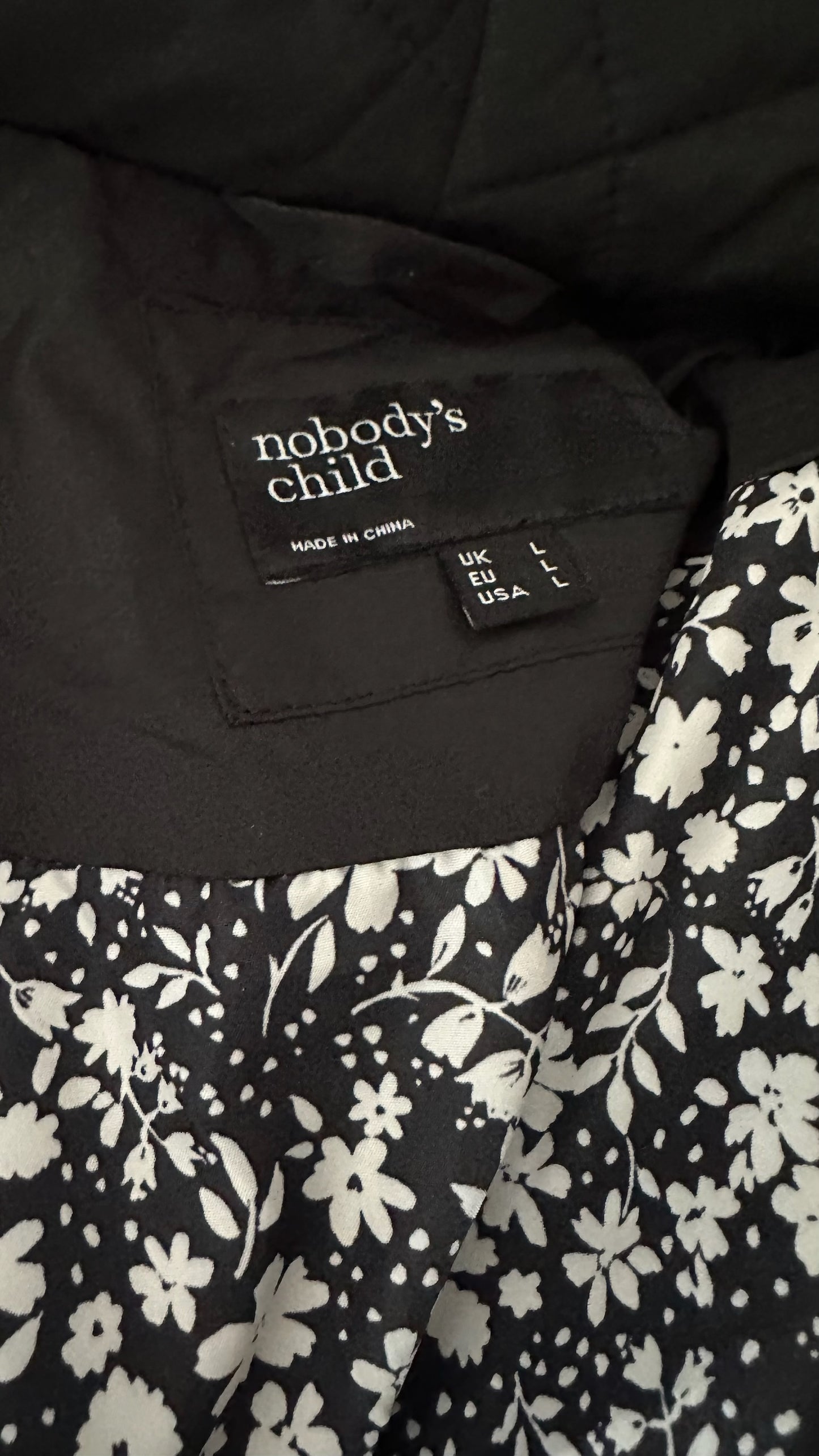 Nobody's child black square quilted long line puffer coat large UK 12-14 vgc w25