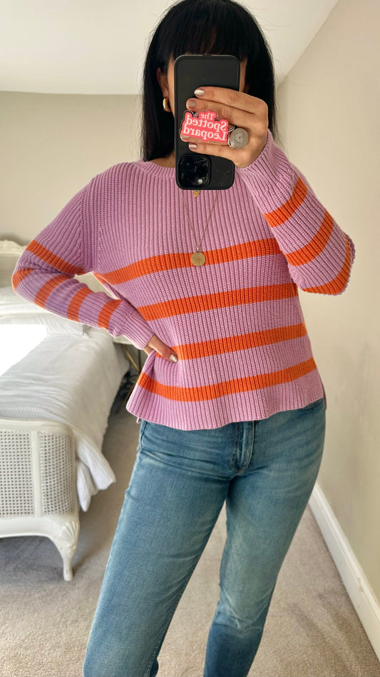 Mint Velvet lilac orange stripe knitted jumper small UK 8 10 vgc