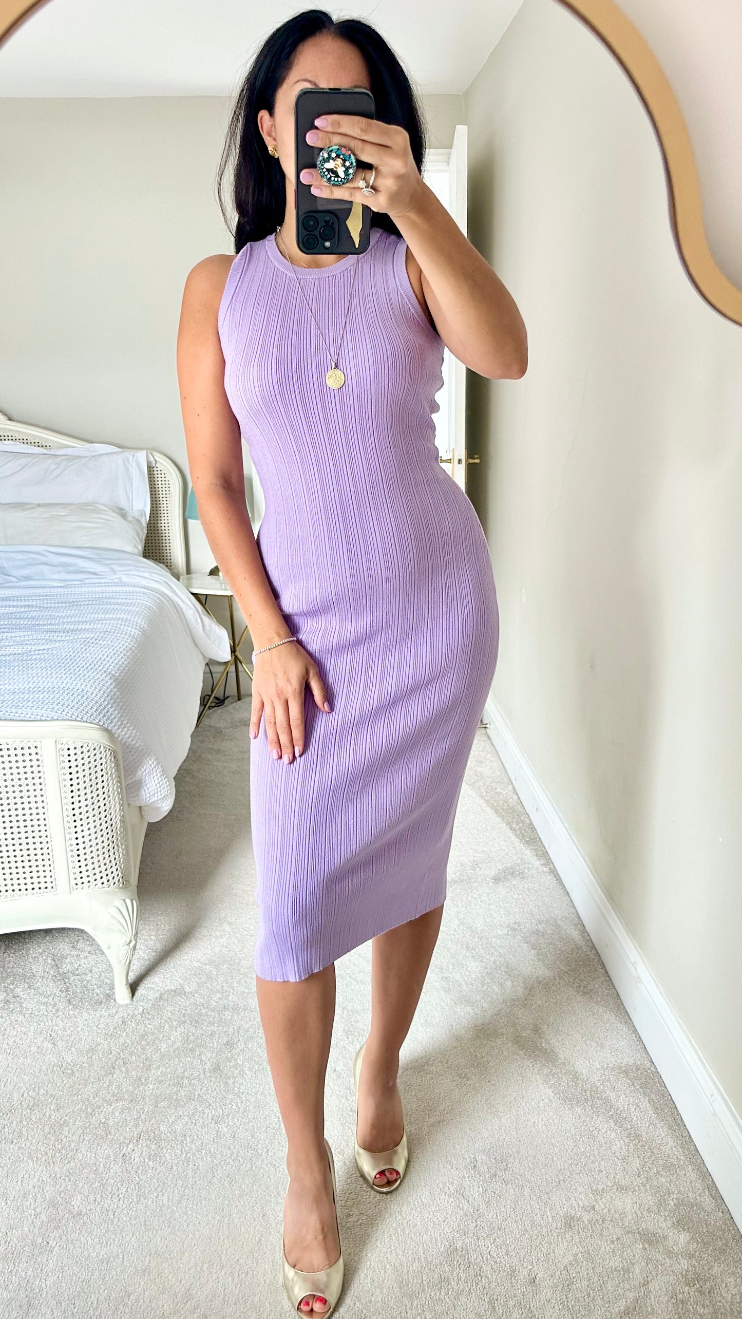 4th + Reckless @ Selfridges lilac ribbed cut out midi dress medium UK 10 vgc