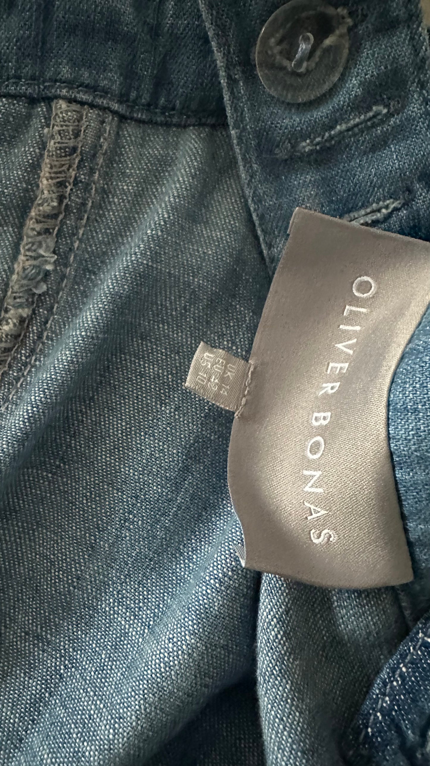 Oliver Bonas blue denim jeans jumpsuit dungarees medium UK 14 vgc