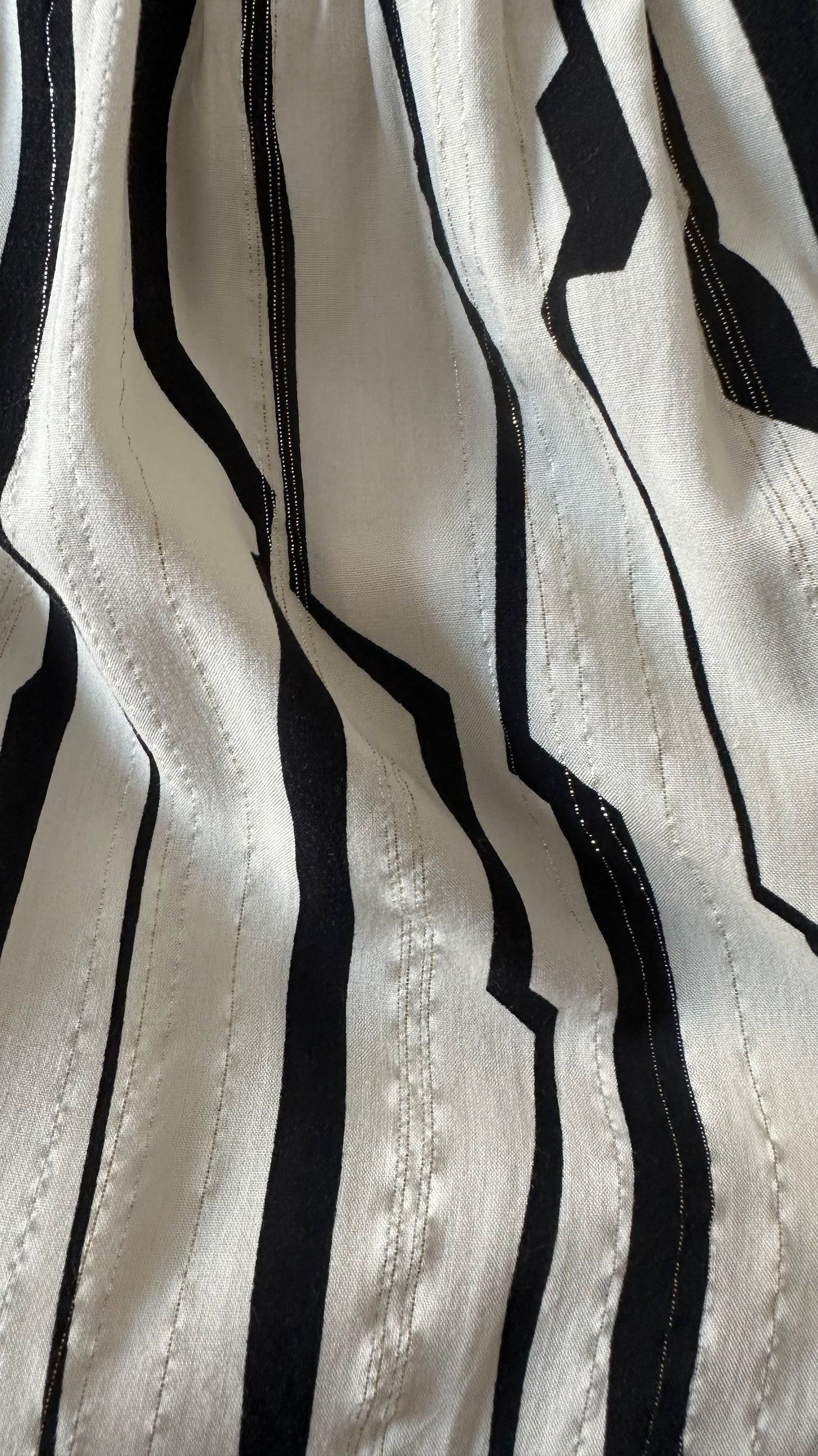 Oliver Bonas black cream stripe patterned midi long dress small medium UK 10 14 vgc