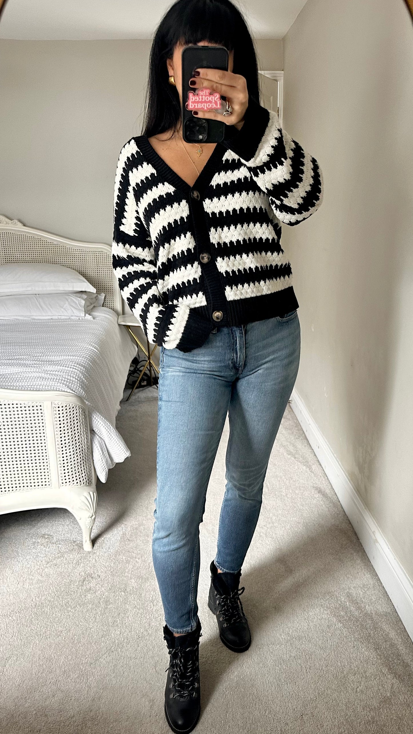 Selected Femme @ Anthropologie black white crinkle knitted jumper cardigan medium UK 12 vgc