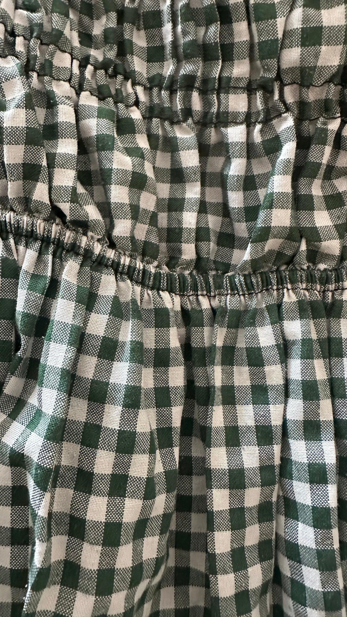 Topshop Green white gingham check shirred cotton blend check midi dress medium UK 14