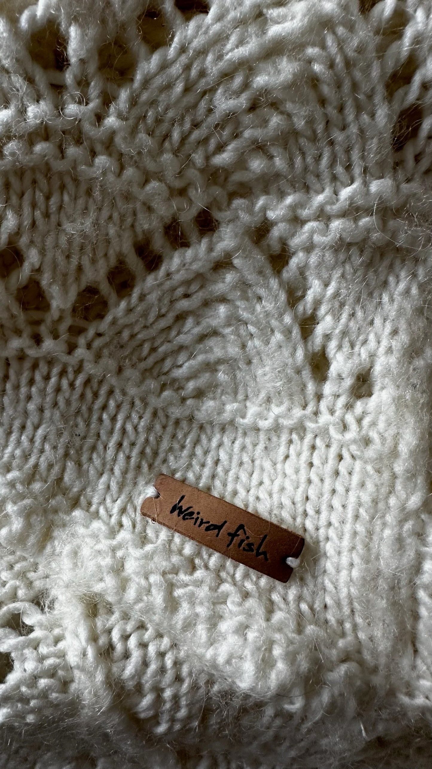 Weird fish cream white mohair wool blend crochet knit jumper UK 12 vgc XMS25