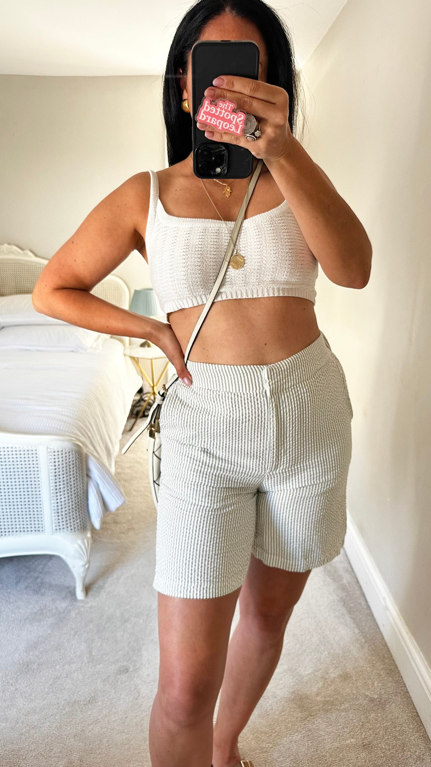 Selected Femme @ Anthropologie light green white stripe longline shorts small UK 8 vgc