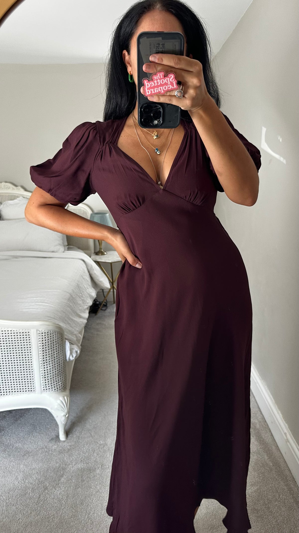 Ghost mulberry deep purple midi long wedding guest dress small UK 8-10 vgc