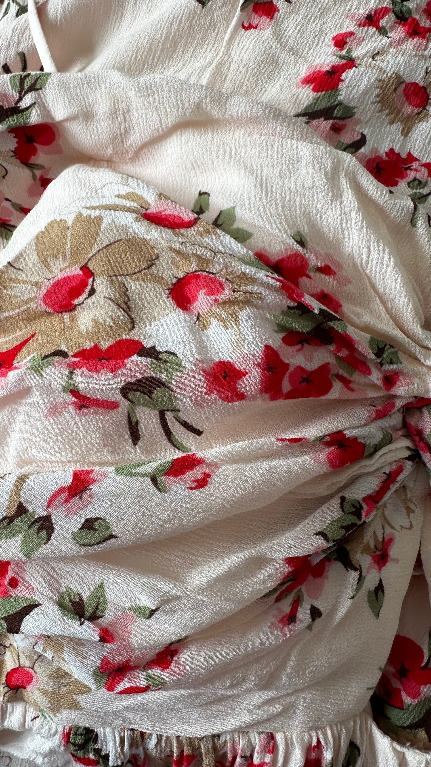 & other stories cream red floral holiday maxi long even dress medium UK 14 vgc