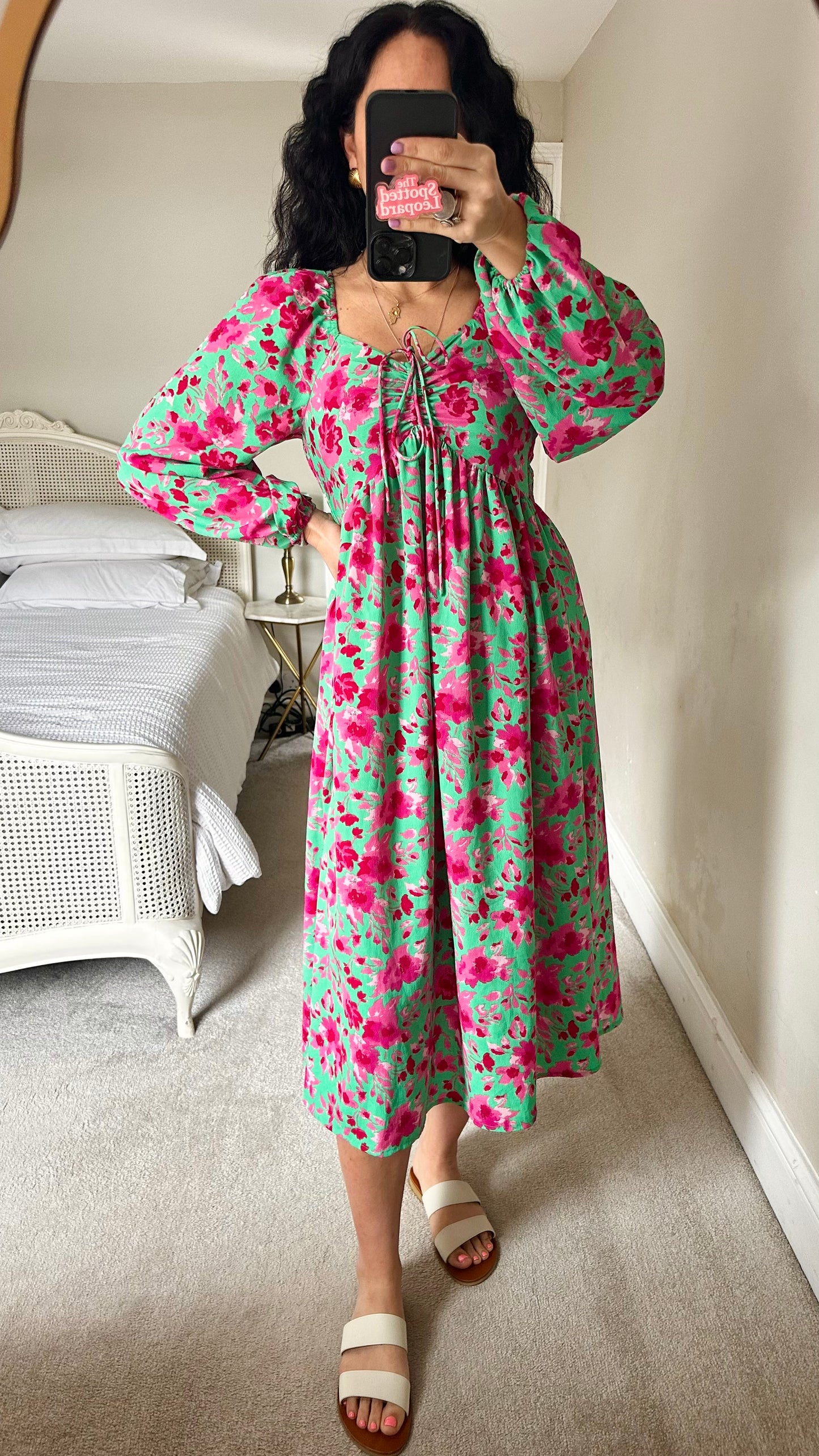 YAS turquoise green pink fuchsia floral event midi long dress small UK 8-10 vgc