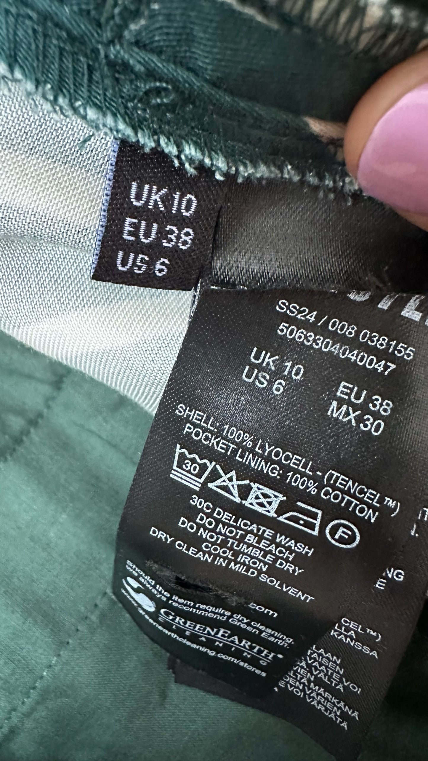 Whistles dark green white stripe trousers small UK 10 vgc