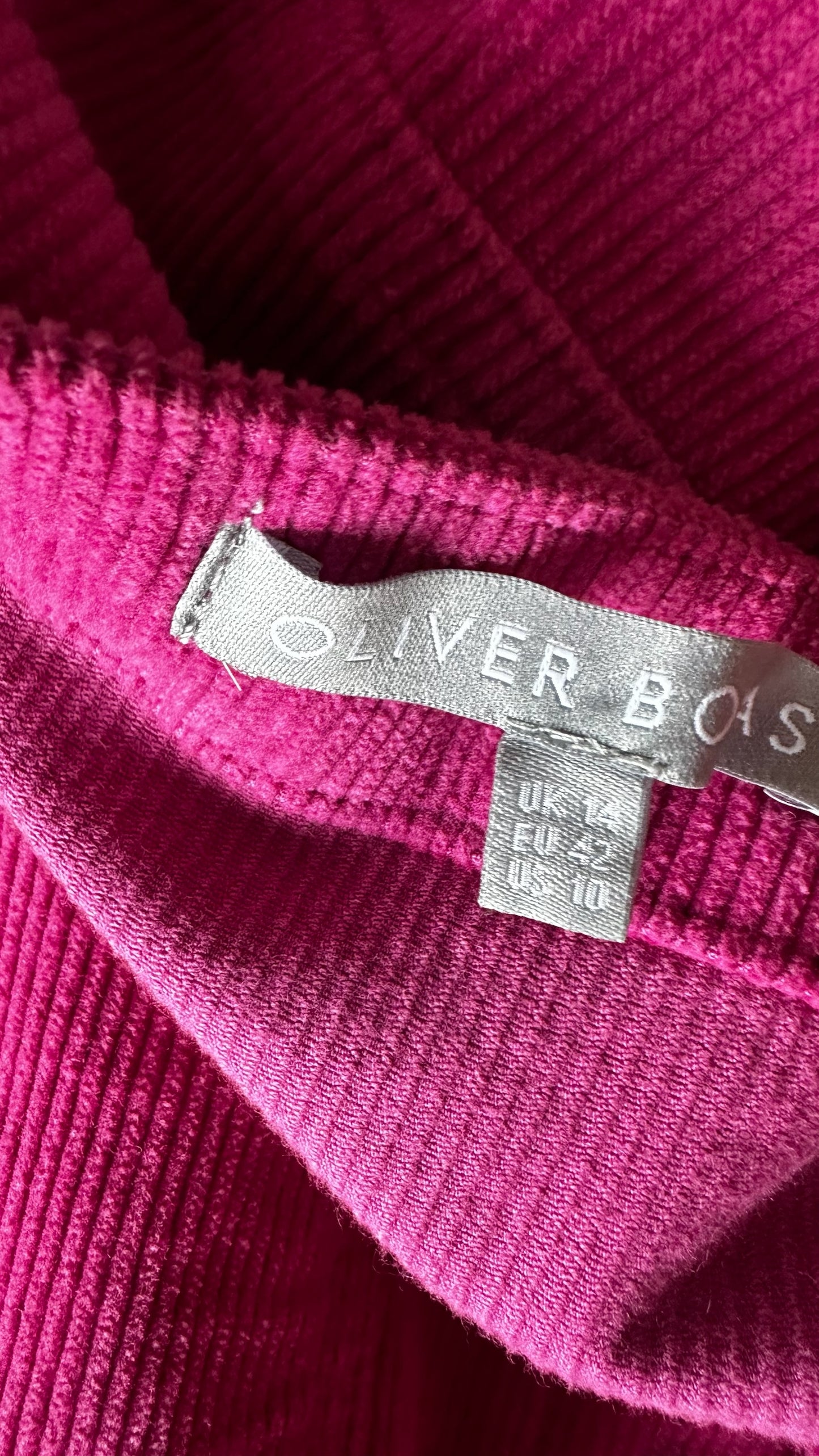 Oliver bonas pink corduroy cotton button up mini dress extra small medium UK 6 14 vgc
