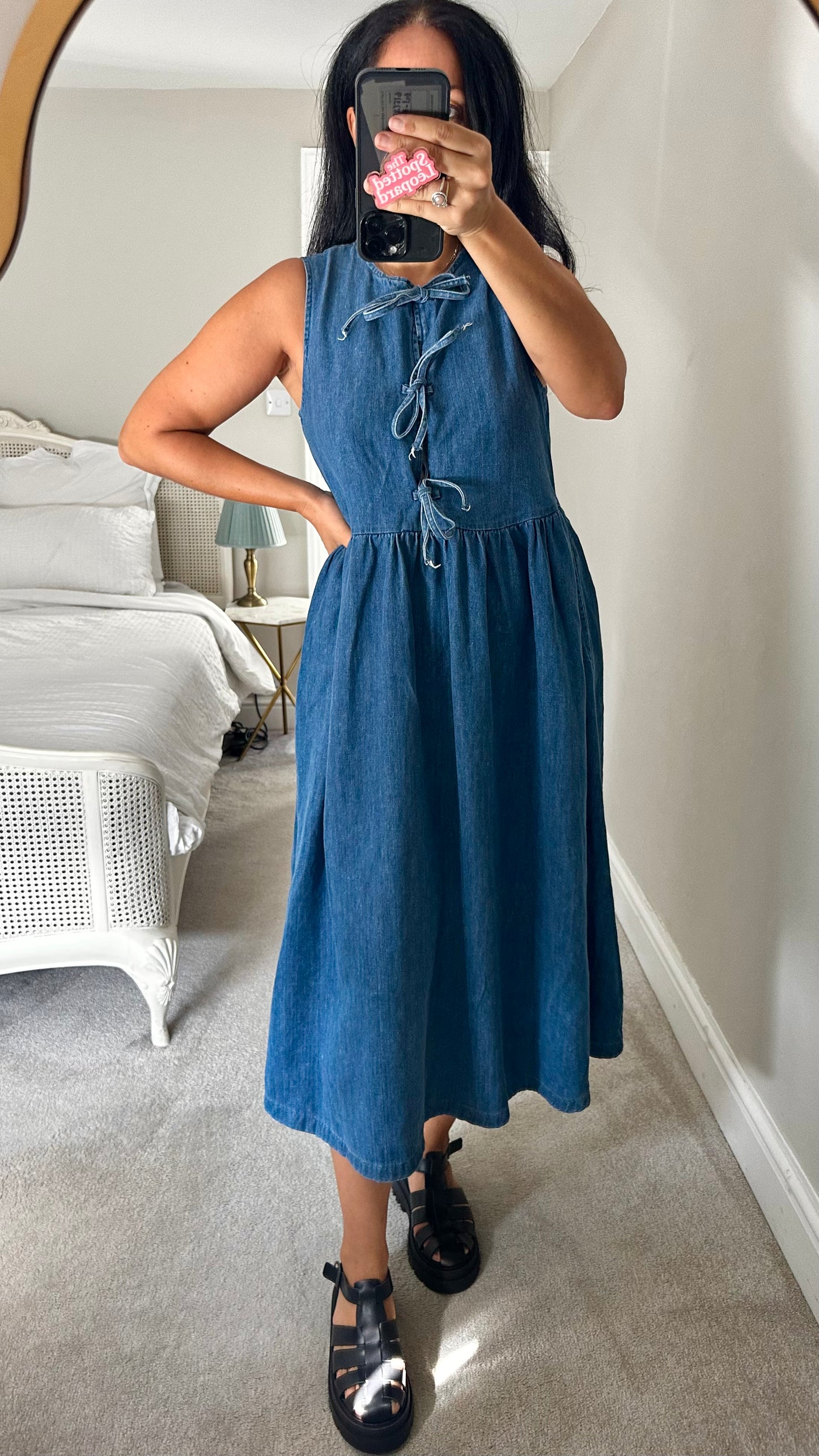 Nobody’s Child navy blue denim tie from midi long maxi dress medium UK 12 vgc