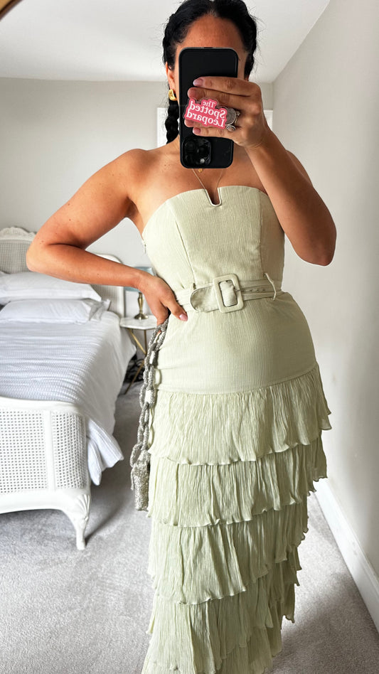 & other stories light green tiered midi long dress small UK 8 wedding guest