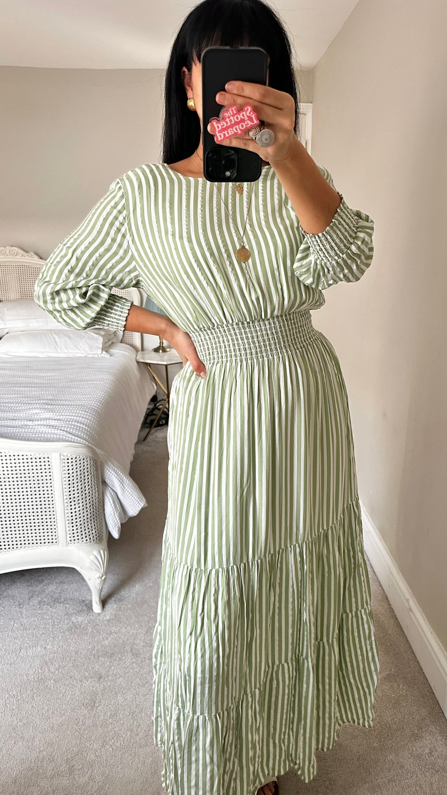 Selected Femme @ Anthropologie light green white stripe midi maxi long dress small UK 10 holiday vgc