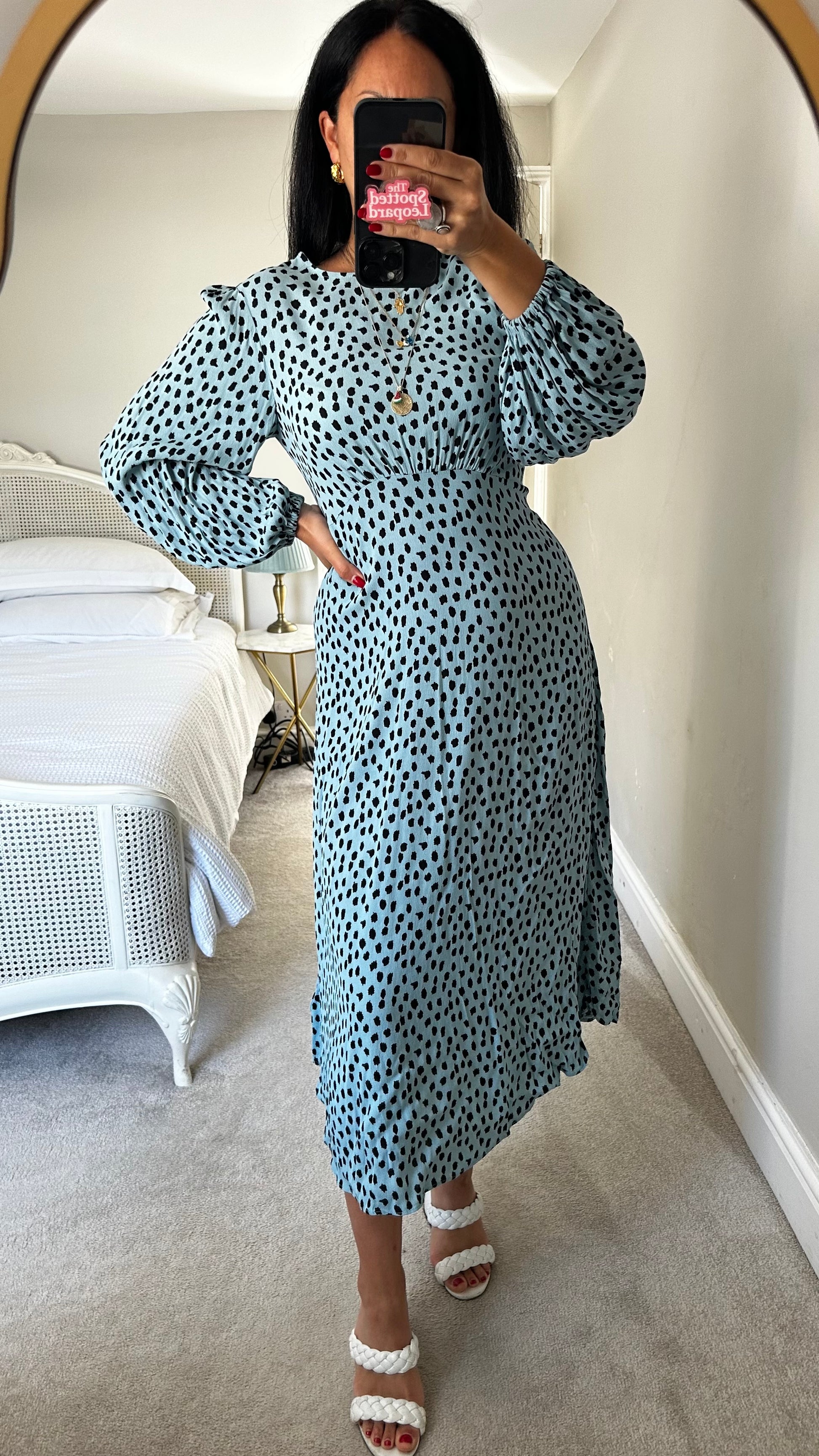 Feather & Bone @ Anthropologie light blue polka dot midi long event dr – the.spotted.leopard