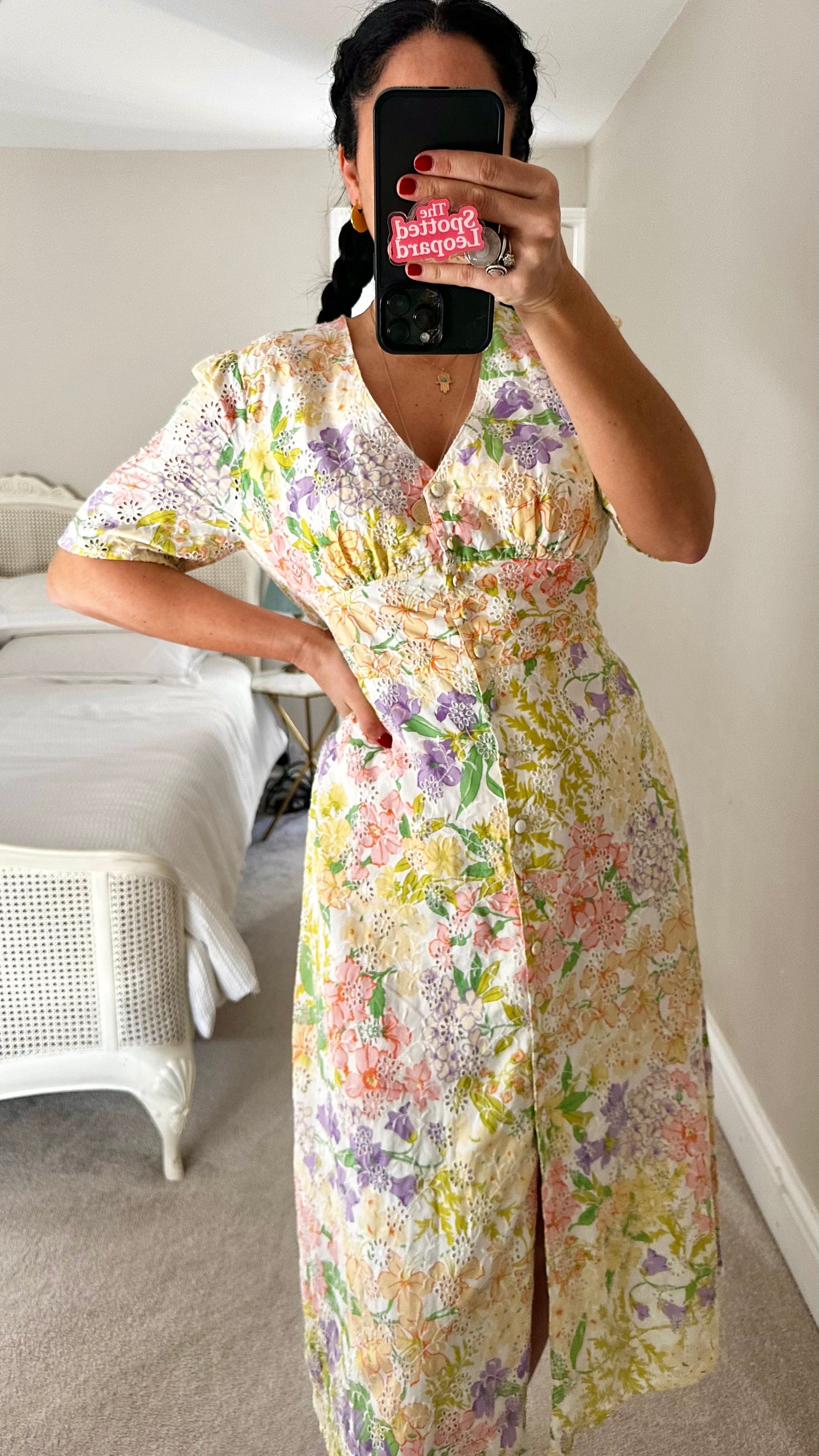 Nobody’s Child pink lilac yellow button up holiday sun dress medium UK 14 vgc