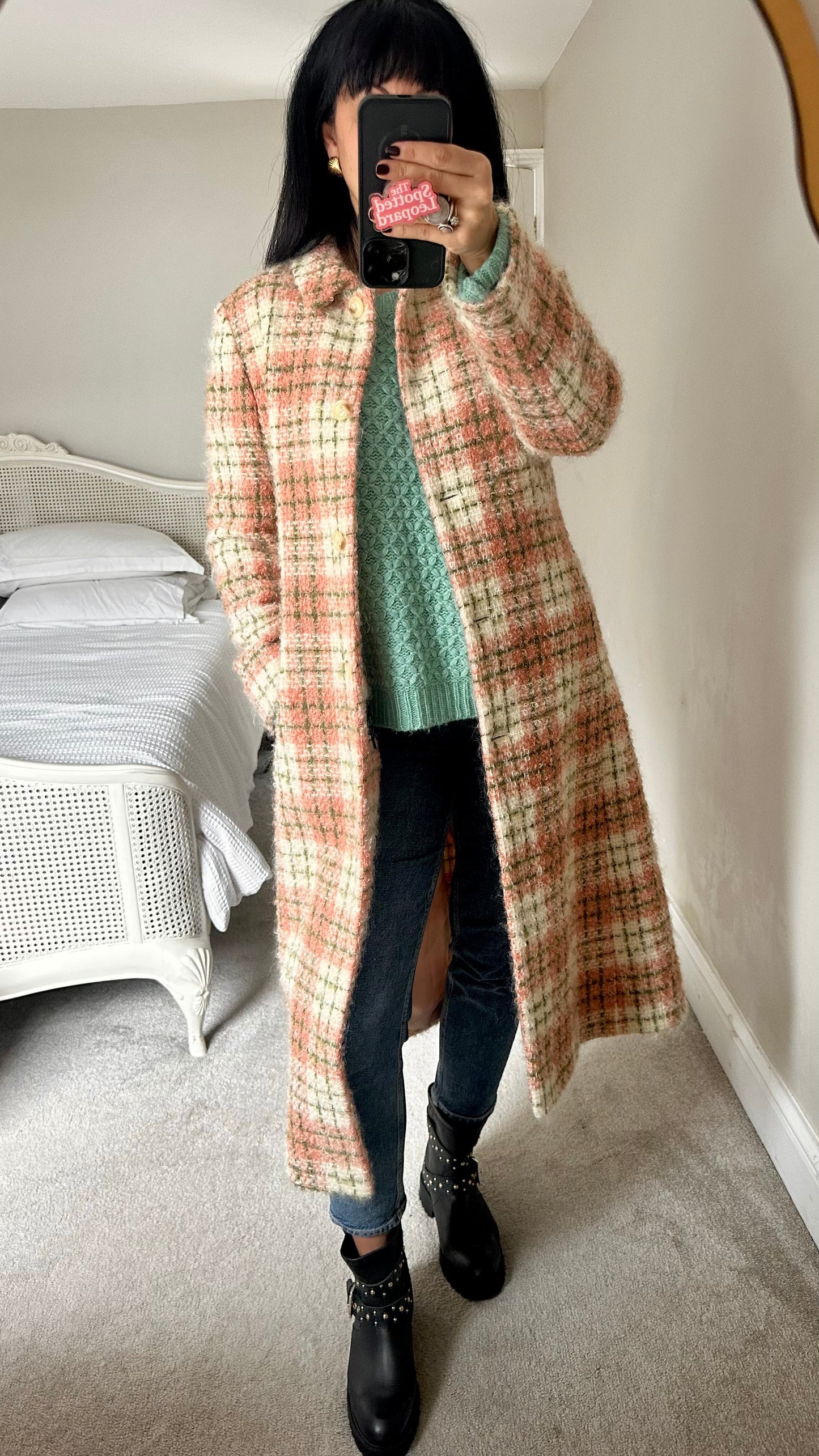 Boden pink green mohair wool blend coat jacket large UK 12-14 new