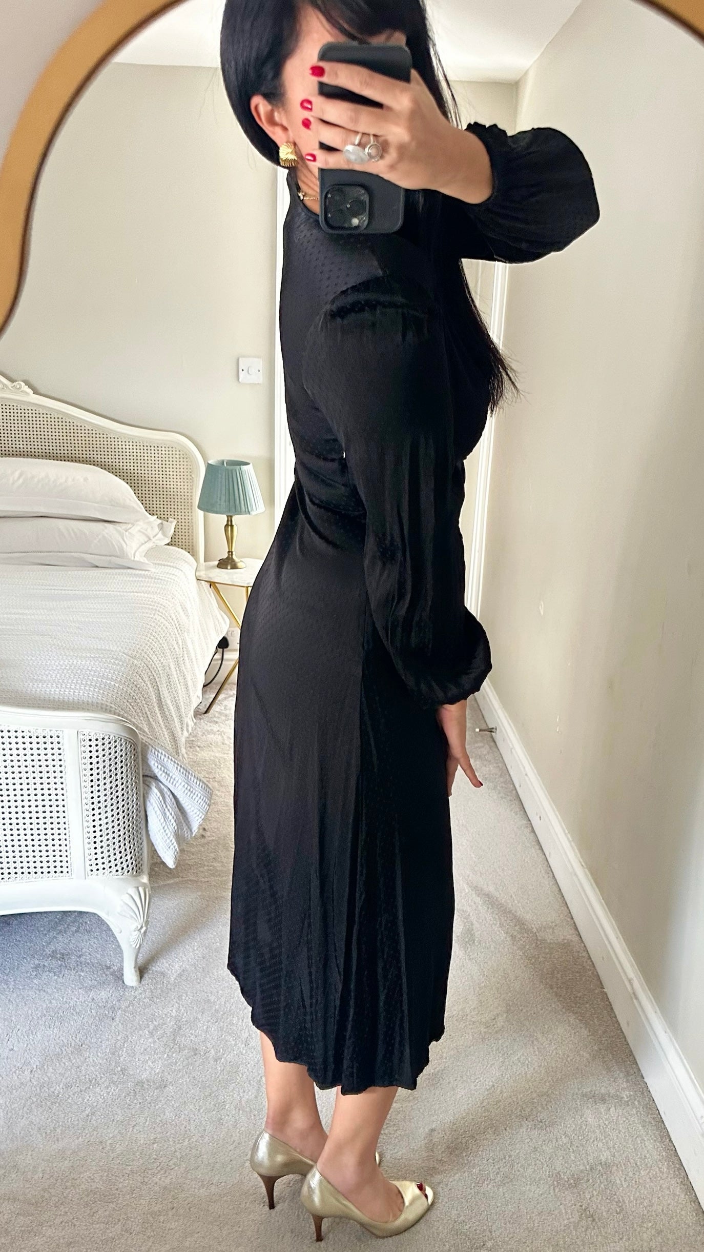 & other stories black polka dot event midi dress medium UK 10 vgc