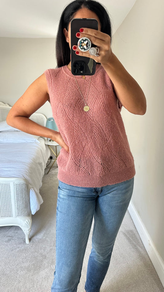 Second Female Copenhagen rust pink caramel mohair wool blend tank top jumper large UK 12 vgc