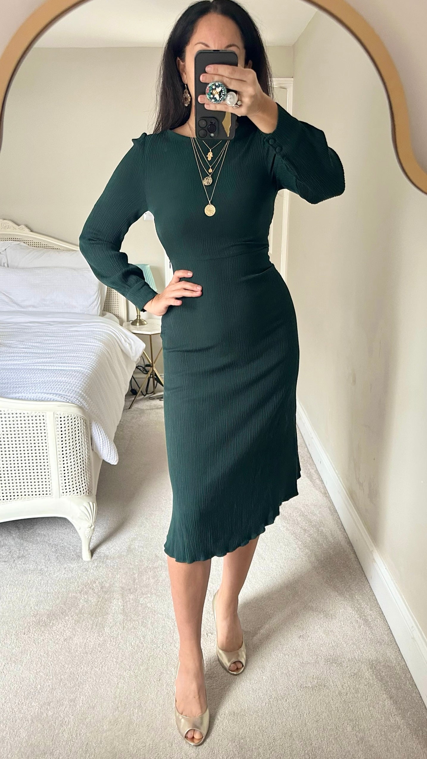 Zara forest green long sleeve midi dress extra small XS UK 6 vgc