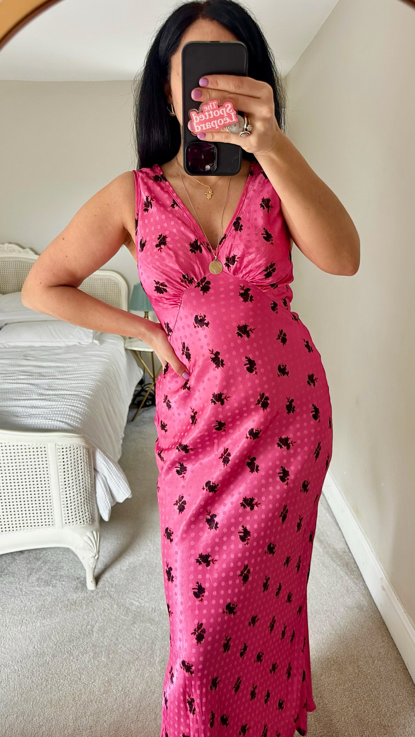 Topshop fuchsia pink black floral maxi slip dress UK 10 vgc