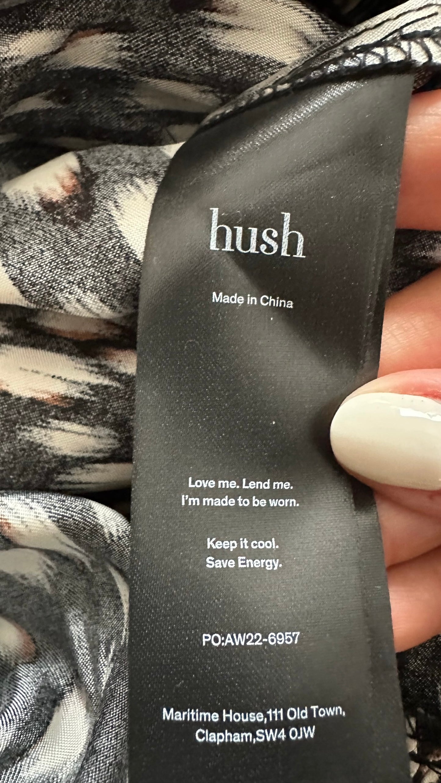 HUSH black cream animal print stretch waist event jumpsuit UK 10 vgc