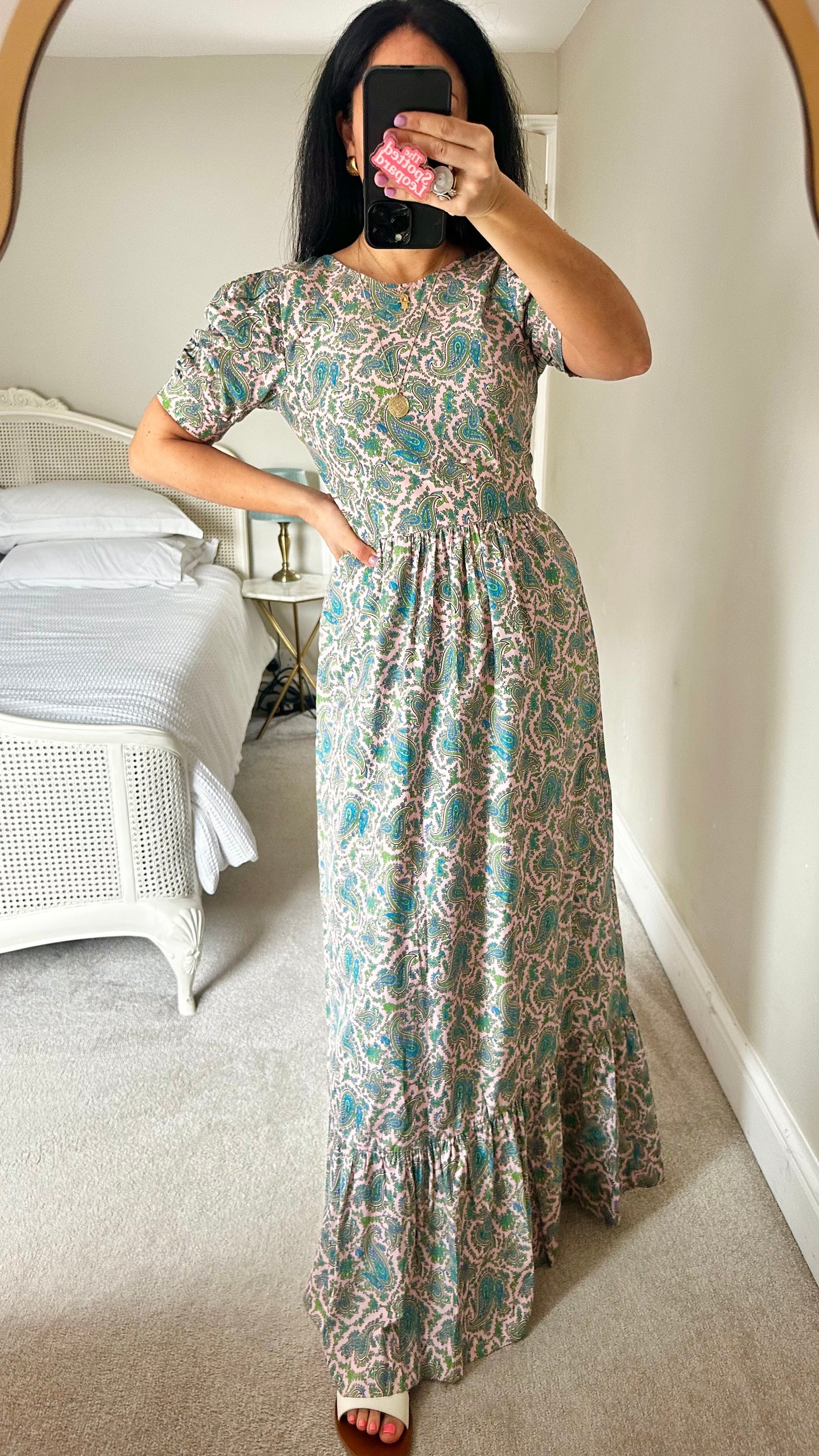 Baum und Pferdgarten Green pink blue paisley gingham maxi long dress small UK 8-10 vgc