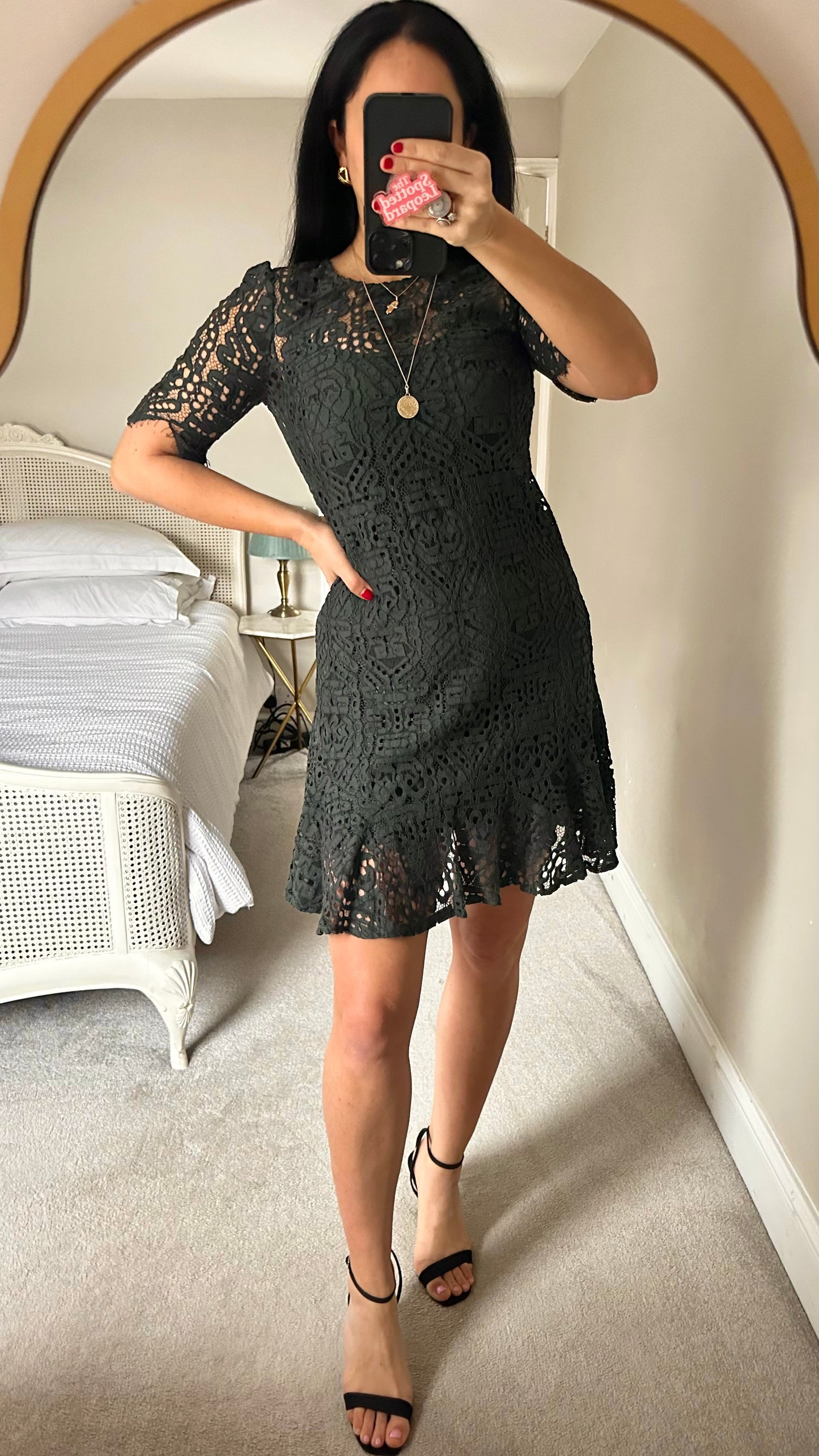 Jigsaw dark green lace mini short event dress small UK 8 vgc