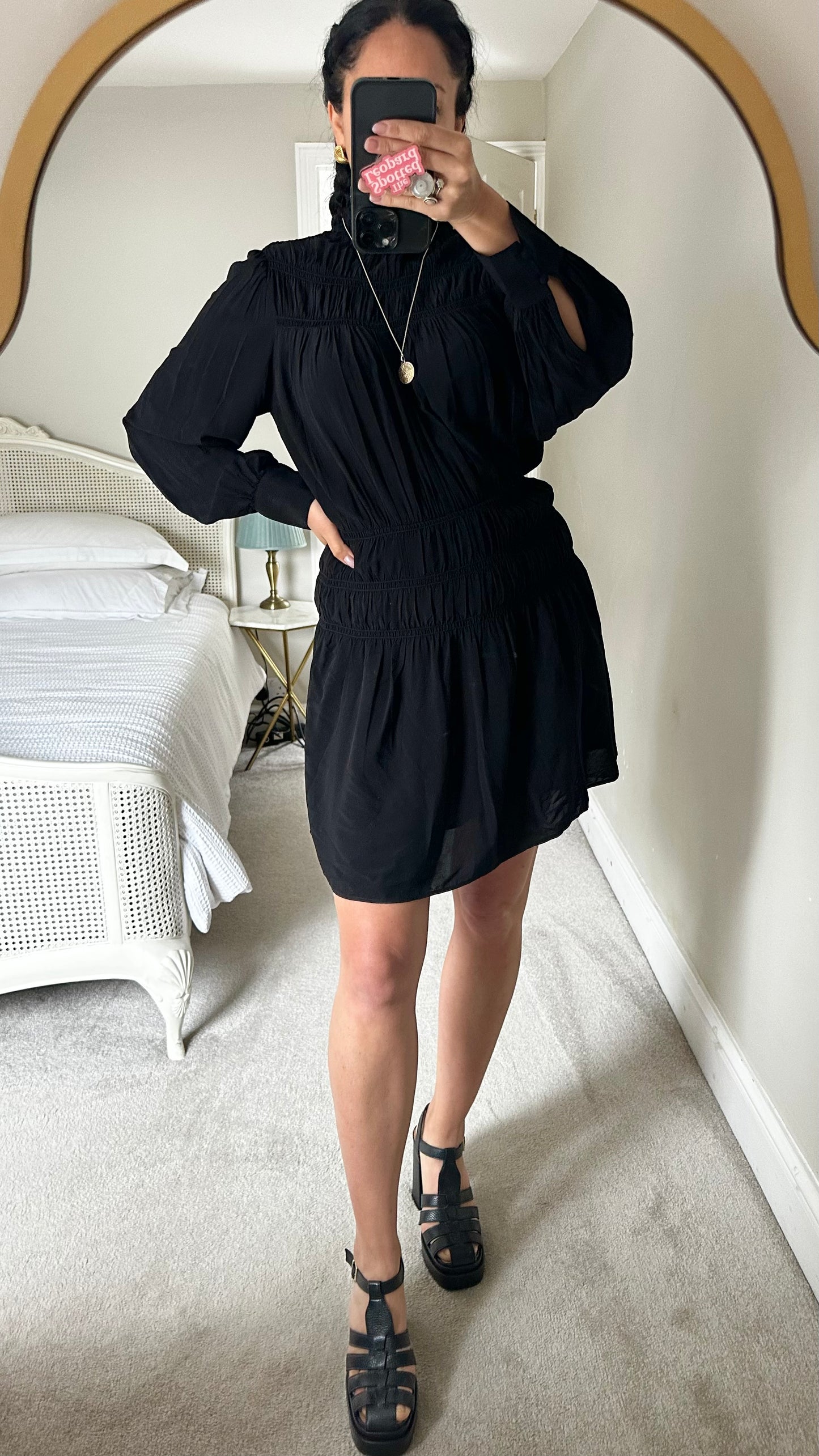& other stories black shirred mini dress small UK 8-10 vgc
