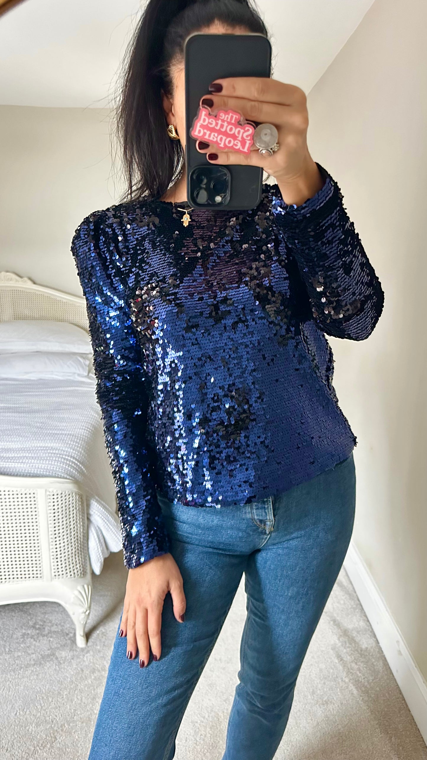 Selected Femme @ Anthropologie navy blue sequin Christmas top small new bnwt UK 8 XMS25