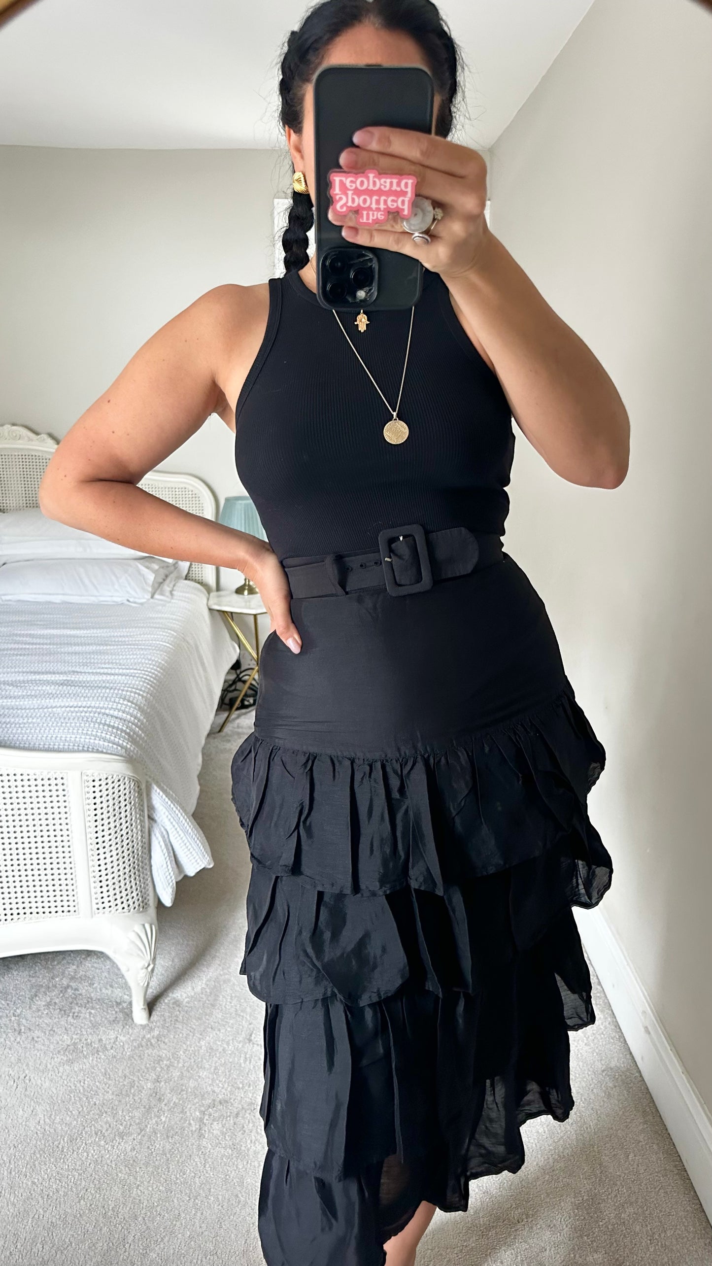 & other stories black tiered midi long skirt small UK 8 vgc