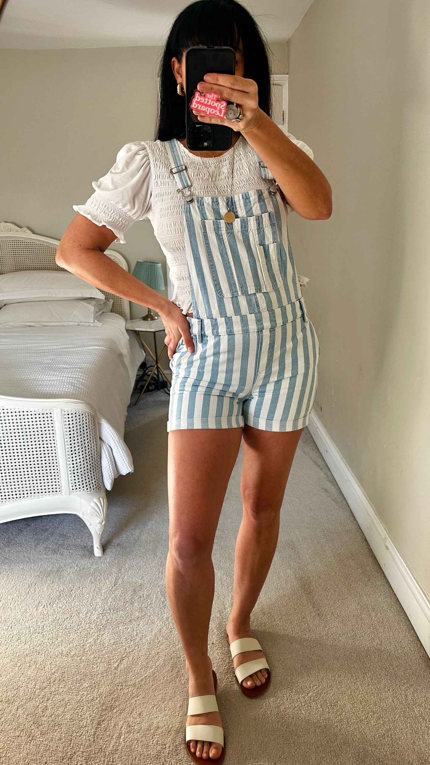 Topshop light blue white stripe shorts dungarees playsuit small UK 8 vgc