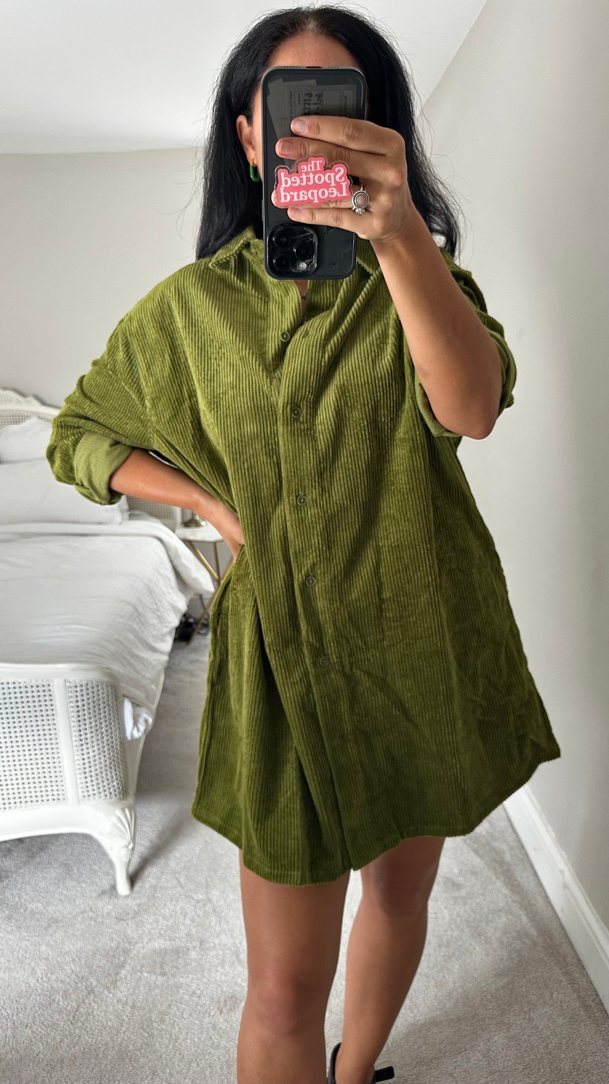 Lucy & Yak olive green corduroy button up oversized dress small UK 10 12 bnwt new